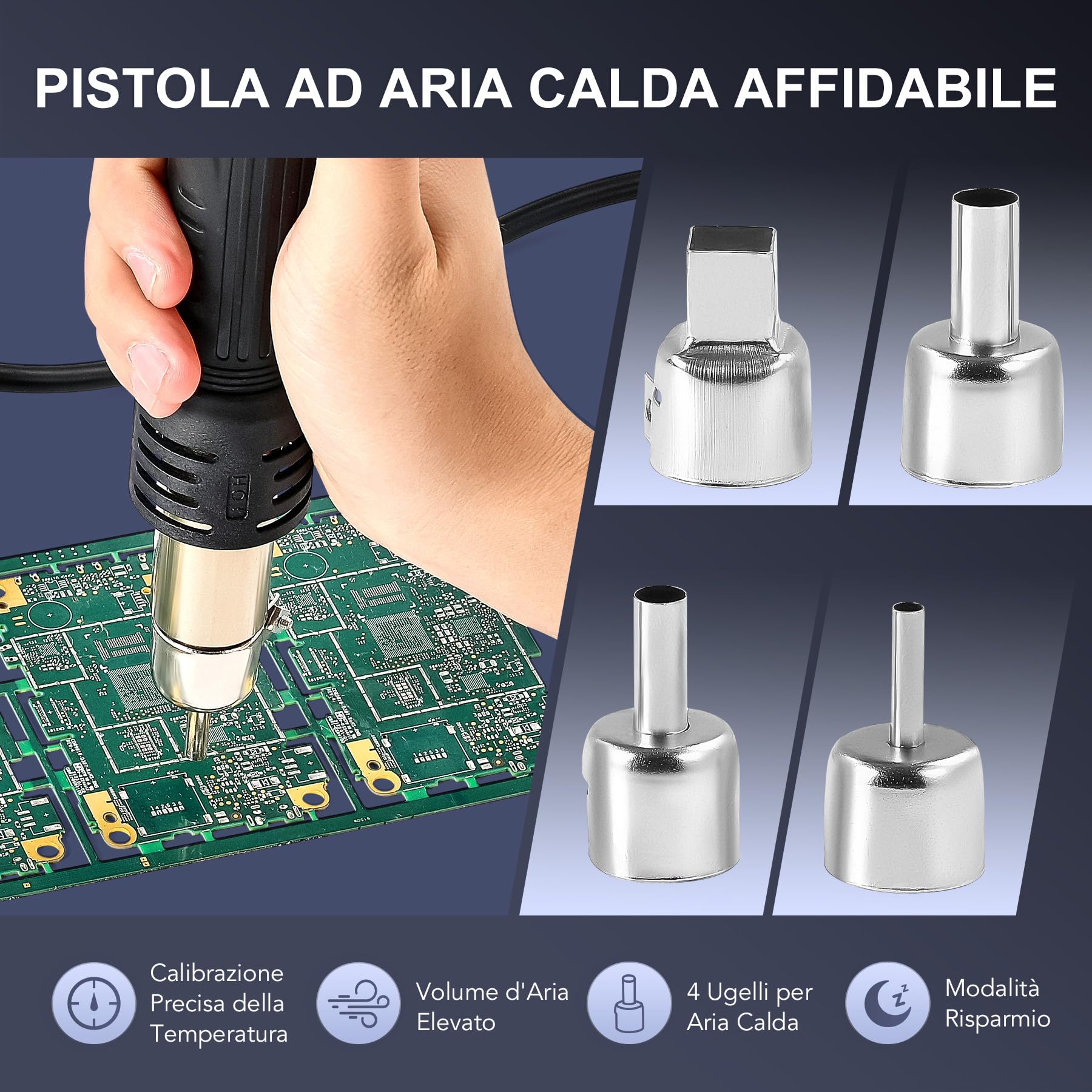CREWORKS 750W Stazione Saldante Digitale 2 in 1 SMD con Schermi LED Saldatura ad Aria Calda