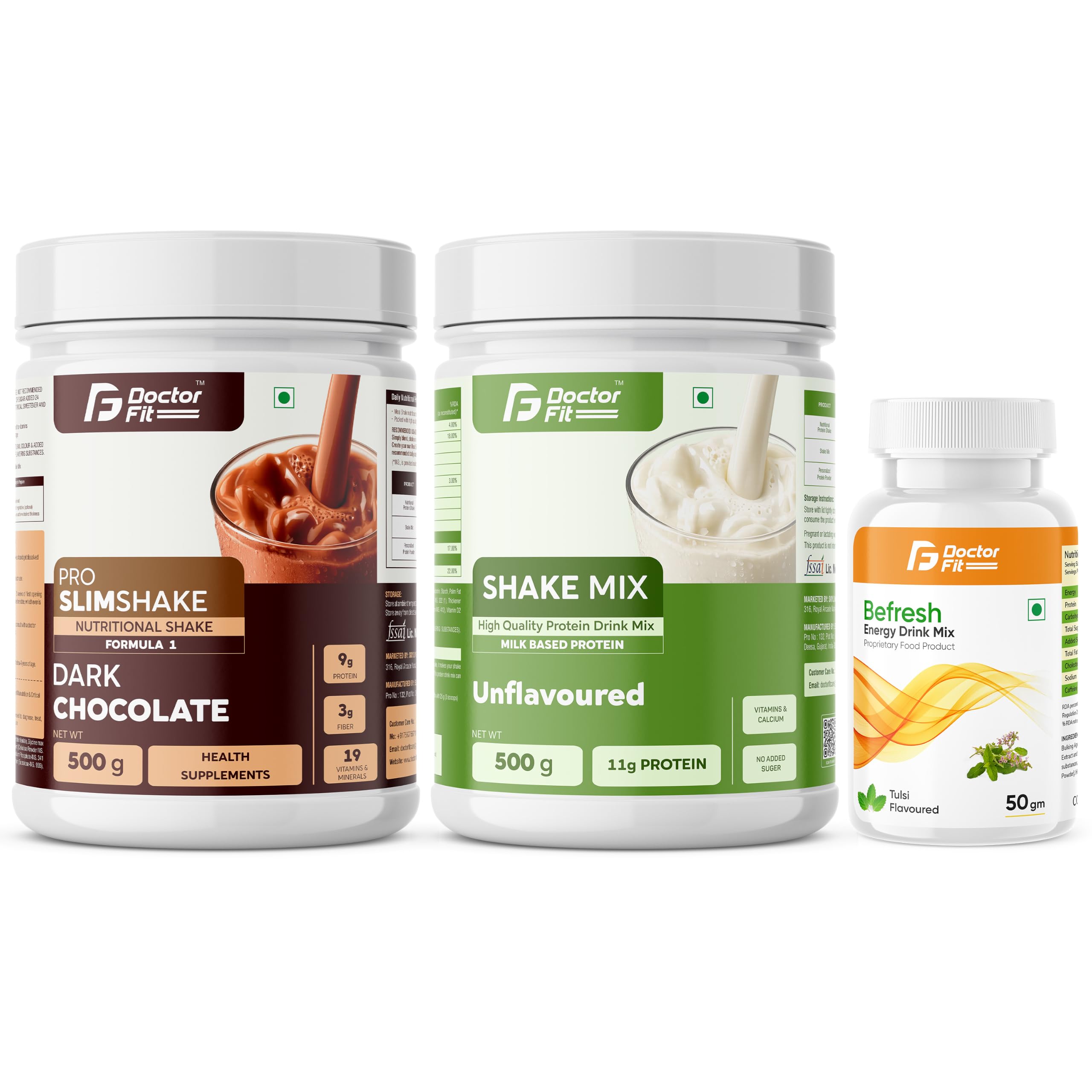 DOCTORFIT Pro Slimshake Formula 1 Vanilla 500g + ShakeMix Unflavoured 500g + Befresh Lemon Energy Drink Mix 50g | Nutritional & Protein Combo - 1050gm (Vanilla Shake + Shake Mix + Befresh Lemon) — Amazon image 12