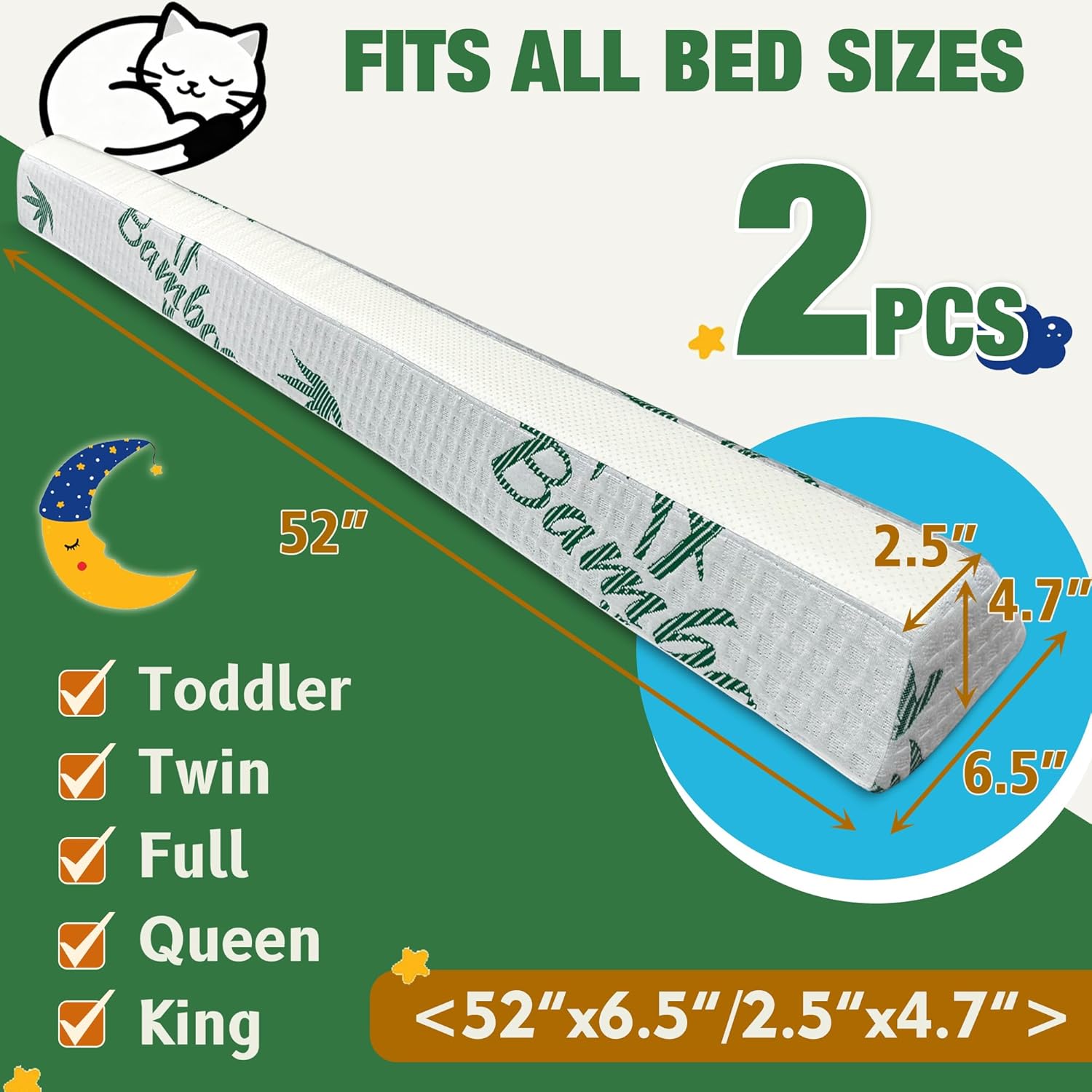 Baby Bed Bumpers for Toddlers, Foam Bed Guard Rail for Kids Bed Twin Full Queen King Size Bed, 2 Pack
