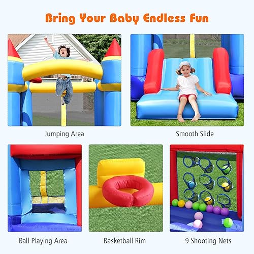 Miniatura 4 de Costzon Inflatable Bounce House, Bouncy House for Kids Indoor Outdoor Party Fun wBasketball Rim, Ball Shooting, 50 Ocean Balls, Large Castle Bounce