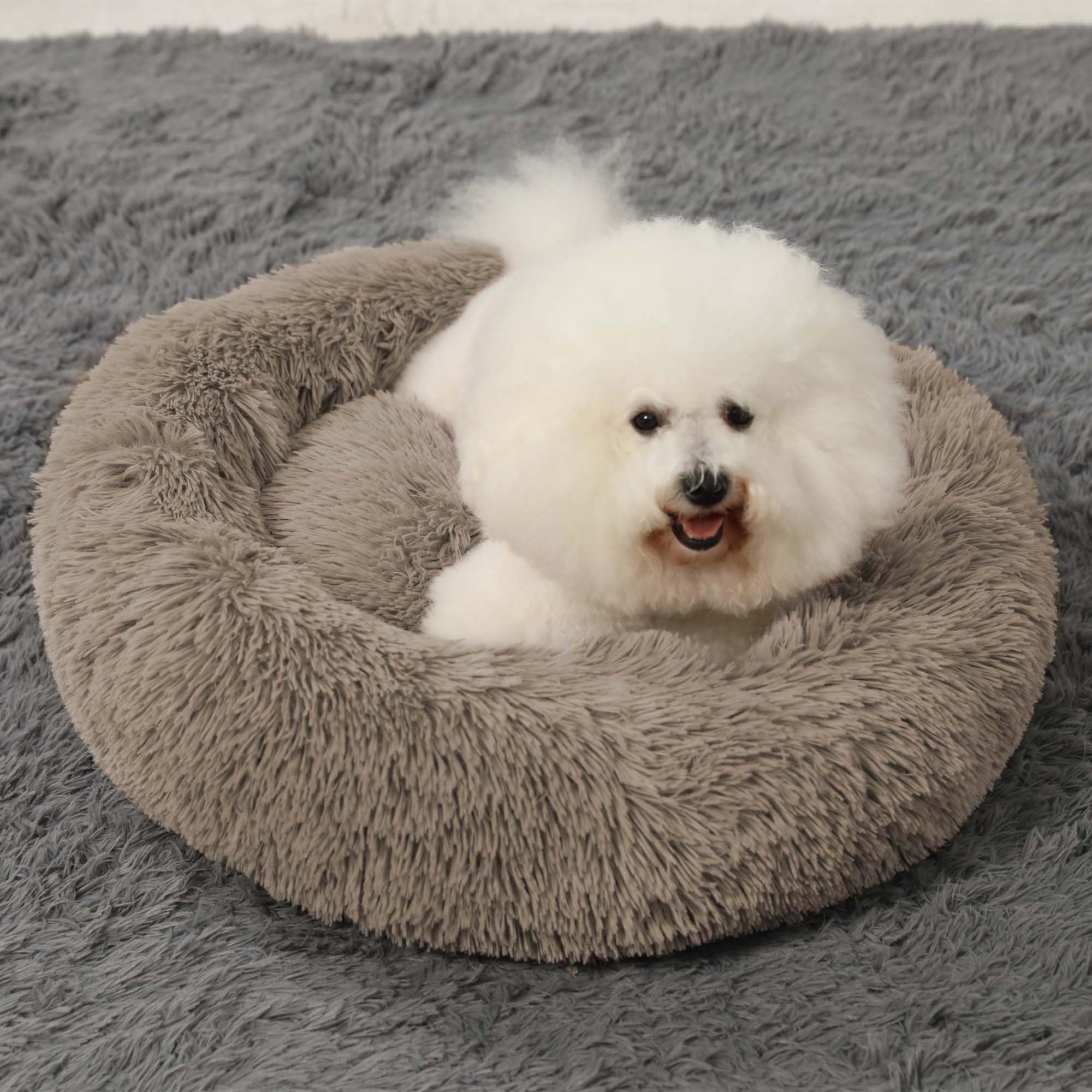 HACHIKITTY Calming Donut, Cuccia per cani, rotonda, soffice, con cuscino cucito, per cani di taglia grande, lavabile, grande, grigio talpa, 58 cm