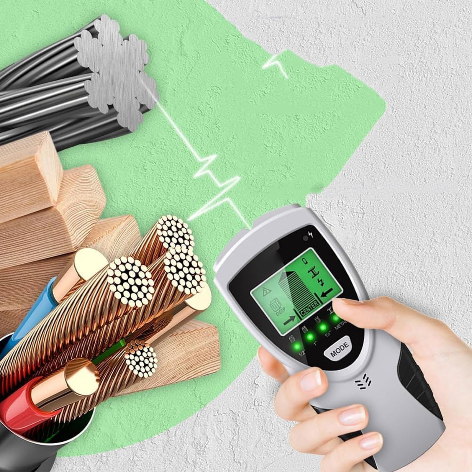 Escáner de pared, buscador de cables con pantalla LCD, 5 modos, detecta con precisión alambre de CA de madera, alarma de audio, para mejoras del hogar