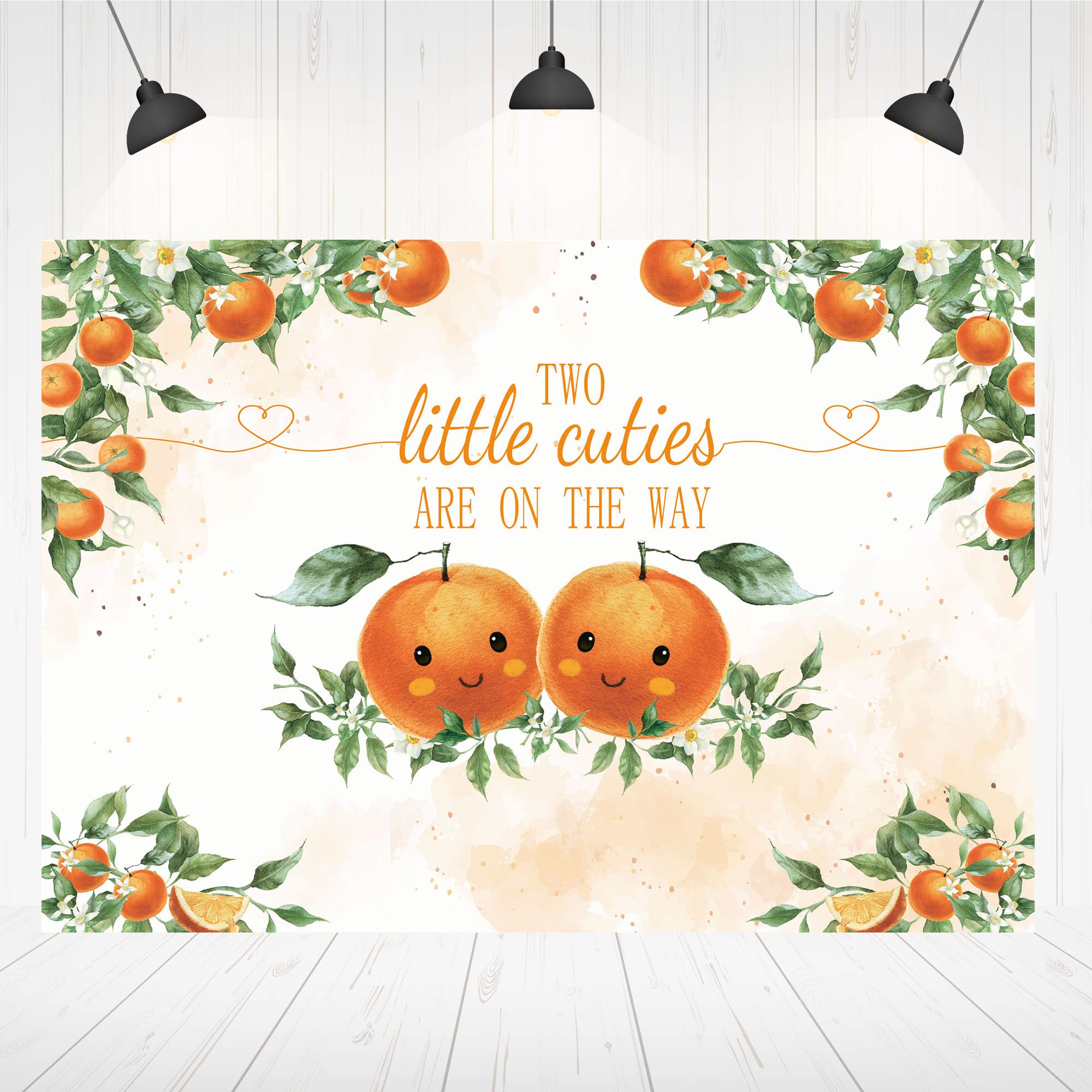 Hilioens 5×3ft Two Little Cuties Backdrop Twins Orange Cuties Baby Shower Background for Party Decorations Green Leaves Two Little Cuties are On The Way Banner Props