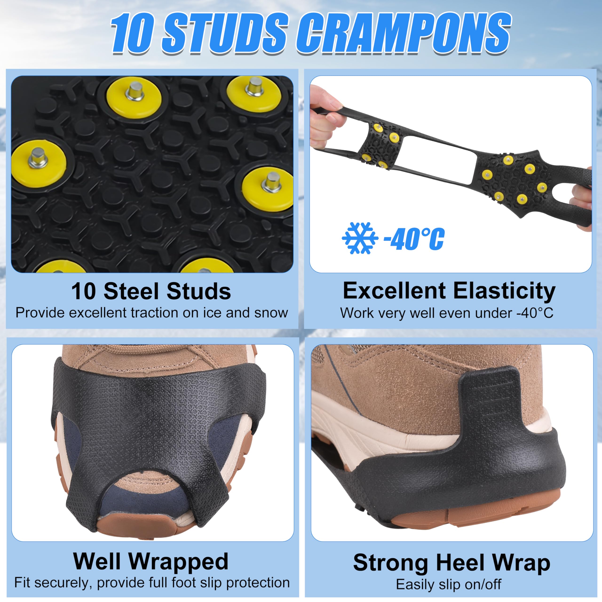 Crampons Universels Taille L RAI Crampons à Crampons Crampons Pour Crampons à Glace Crampons Antidérapants 10 Crampons En Crampons Neige 10 Pointes Acier