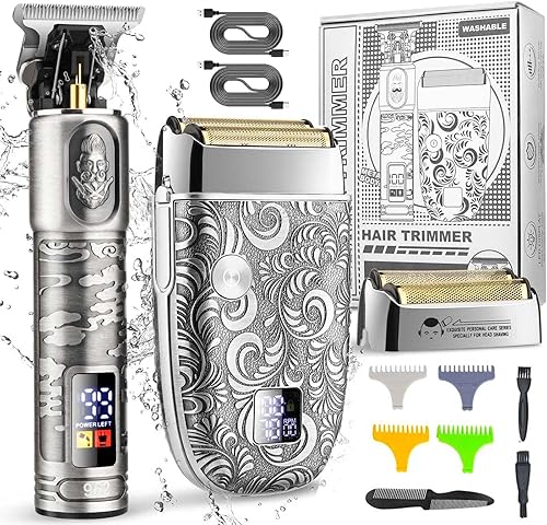 Suttik Juego de recortadora de barba profesional y afeitadoras eléctricas para hombres, recortadora de pelo para hombres, kit de corte eléctrico con