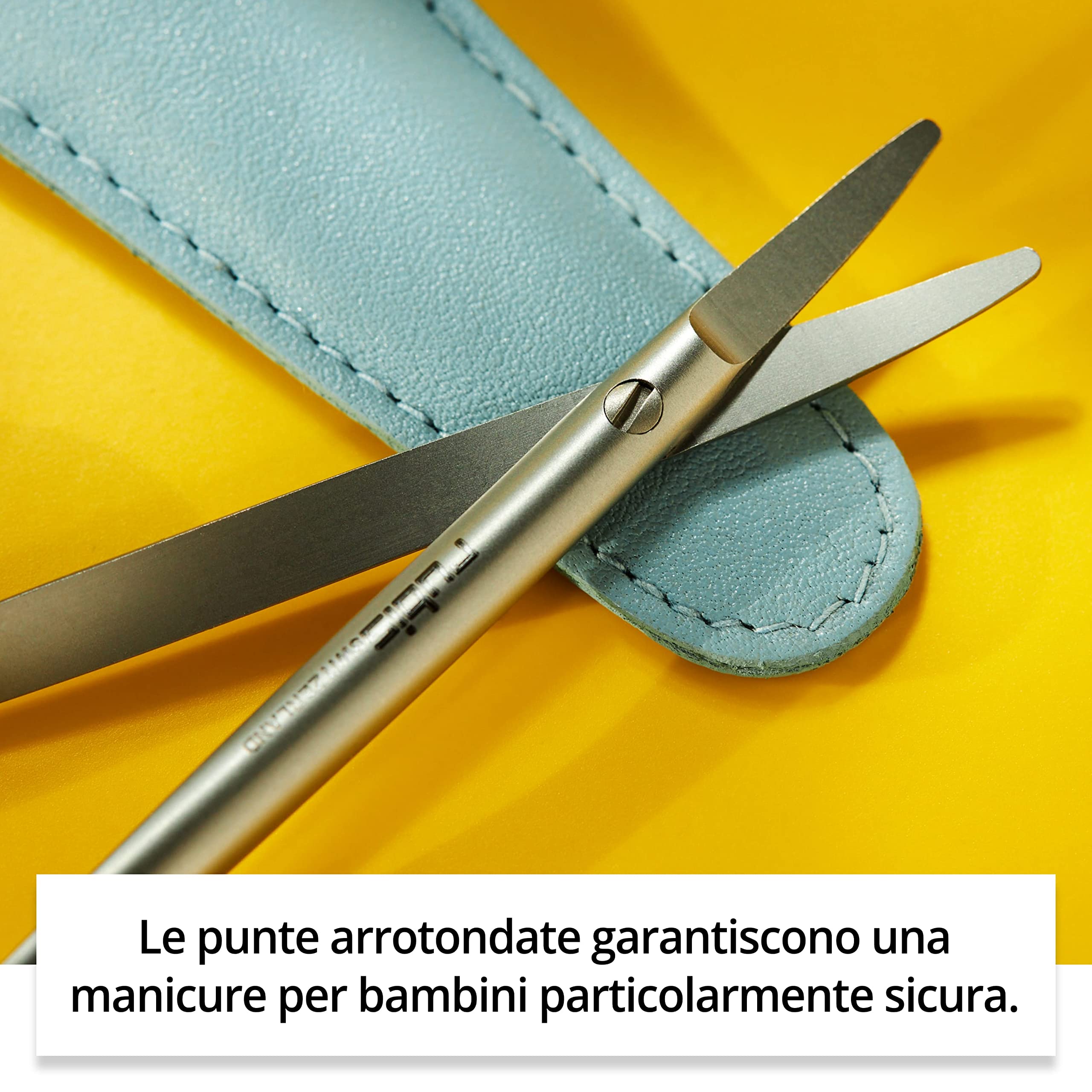 Rubis Kid - Forbici per unghie con custodia Elefantina, di alta qualità, arrotondate con custodia in pelle, forbici per unghie per bambini, punta rotonda