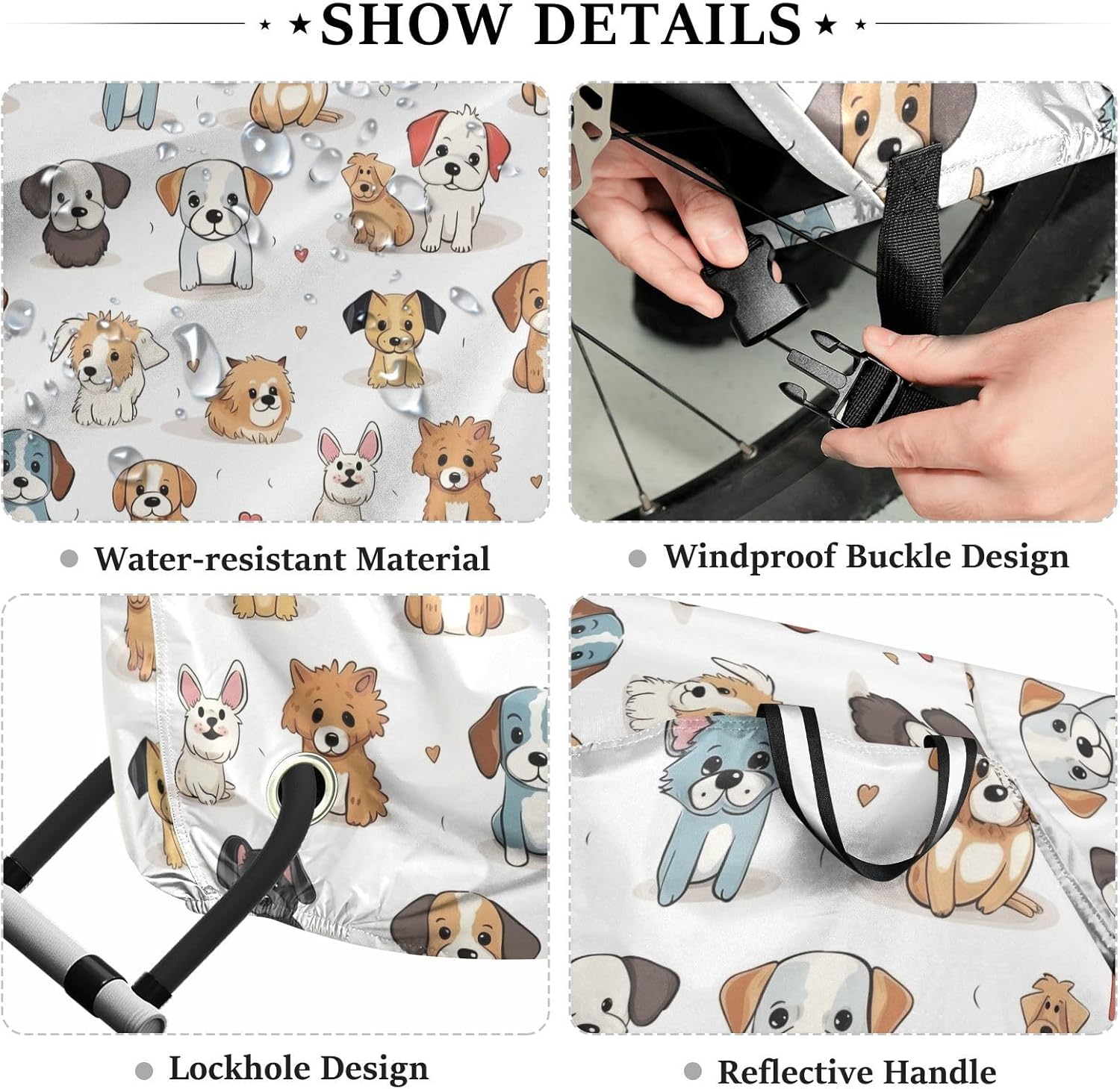 ALAZA Puppy Dog Print Cartoon Bike Cover Waterproof Outdoor Ebike Bicycle Covers Tarp Protection for 1/2 Bikes, Sun UV Dust Wind Proof