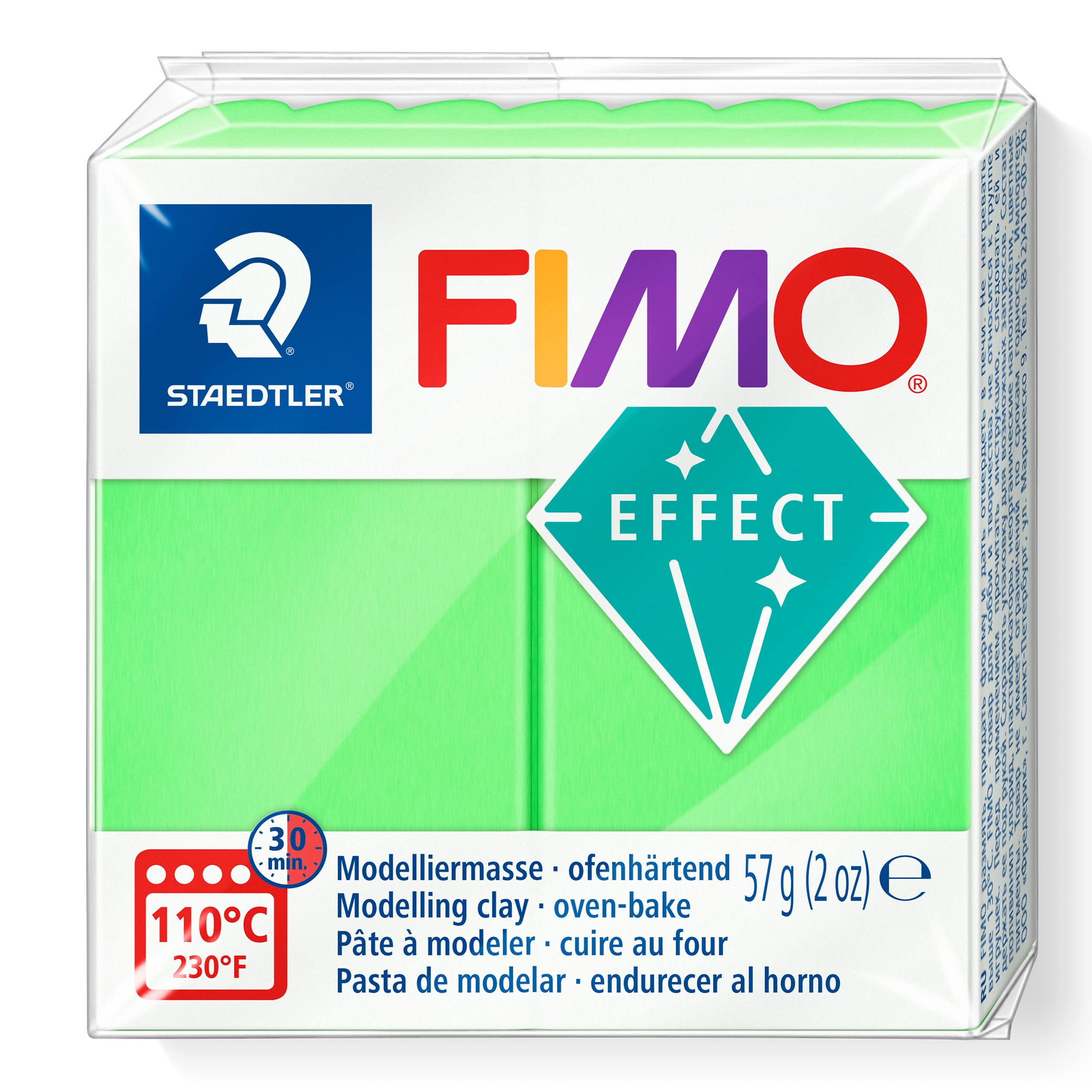 STAEDTLER 8010-501 FIMO Effect Oven-Hardening Polymer Modelling Clay - Neon Green (57g)