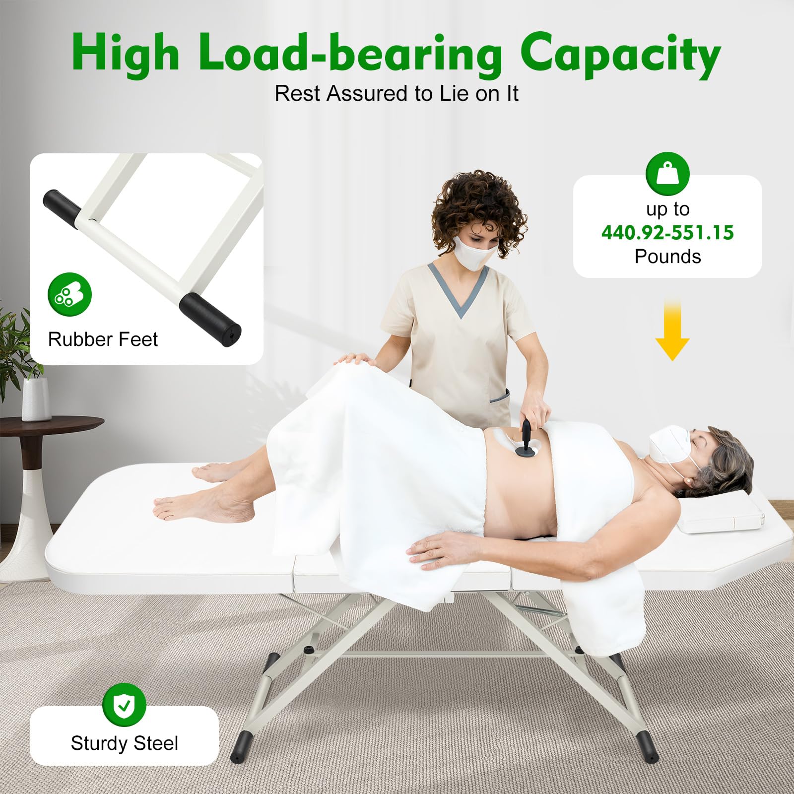 Camilla de Masaje Plegable y Portátil, Mesa Ajustable de 3 Zonas Con Reposacabezas, Para Peluquería, Belleza y Spa