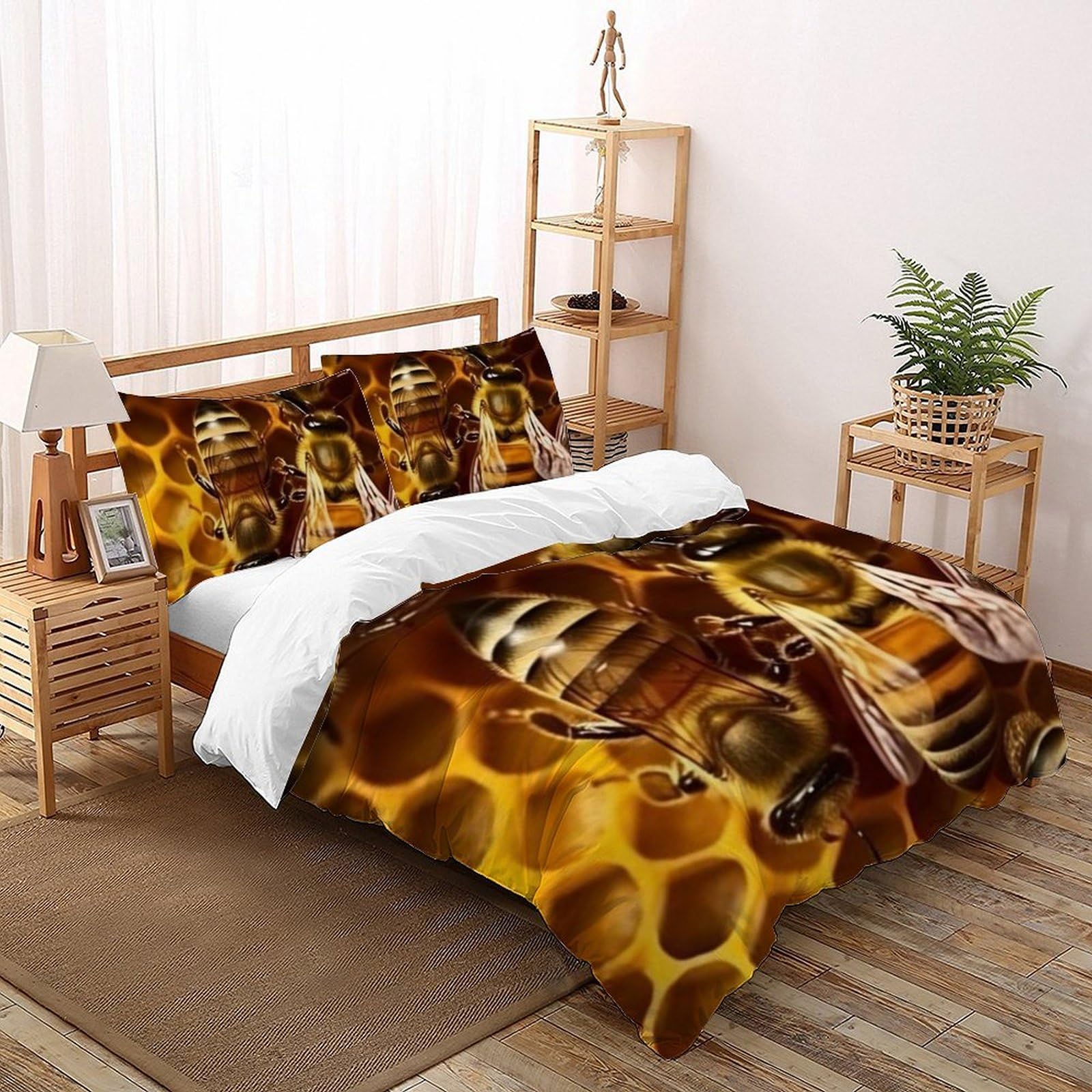 Housse de couette King finitions soignées imprimé 3D Les Abeilles Literie
