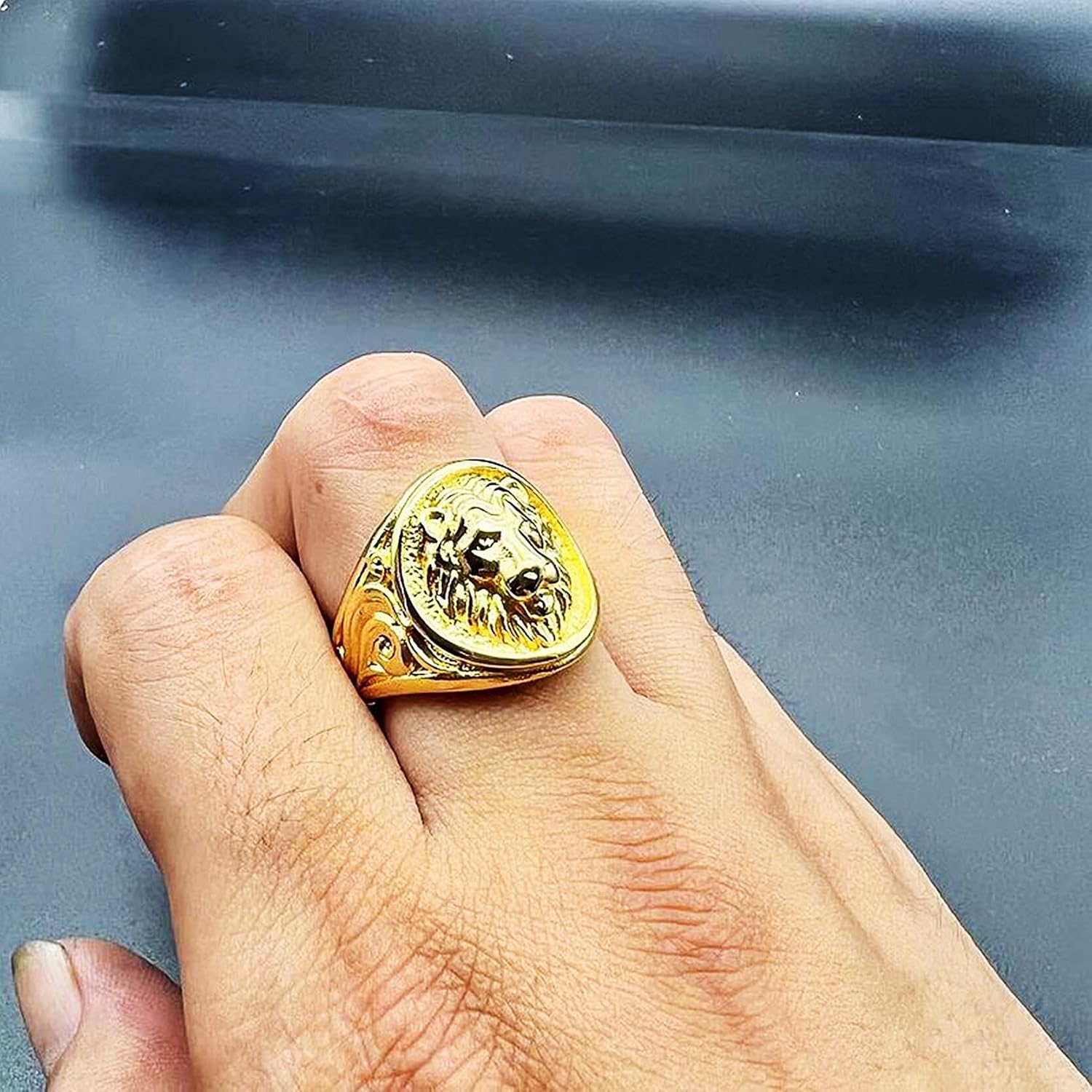 Leon Ring for men Lion Round ring Stainless Steel Hip Hop ring for Men Vintage Animals Rings Iced Out Jewelry Punk Ring Club ring Heavy Metal ring - Image 3