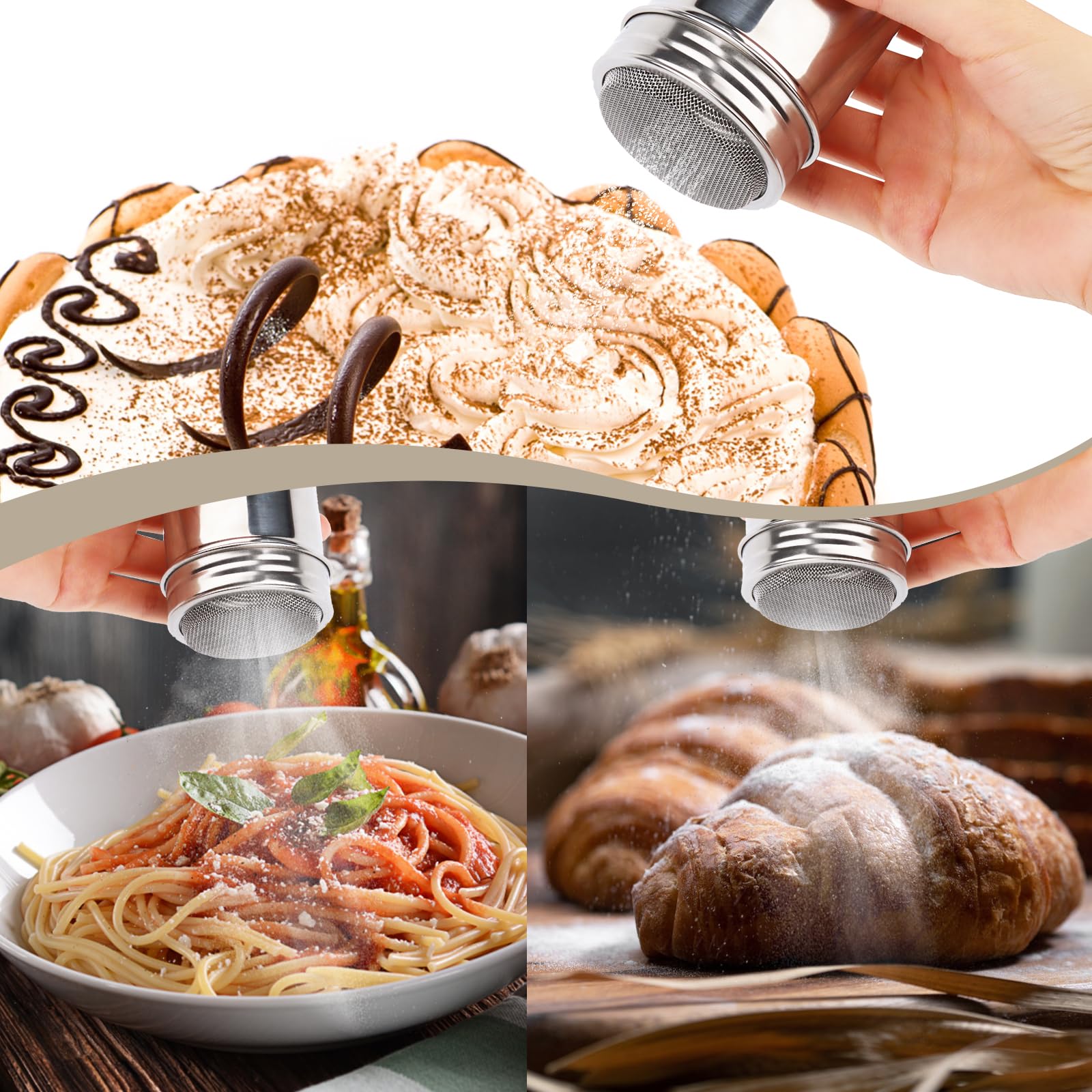 3 Pezzi Spargi Zucchero a Velo, Spargi Cacao in Polvere Spargizucchero in Acciaio Inossidabile con Coperchio Powdered Sugar Shaker per Sale, Zucchero, Farina, Cacao, Caffè, Cioccolato