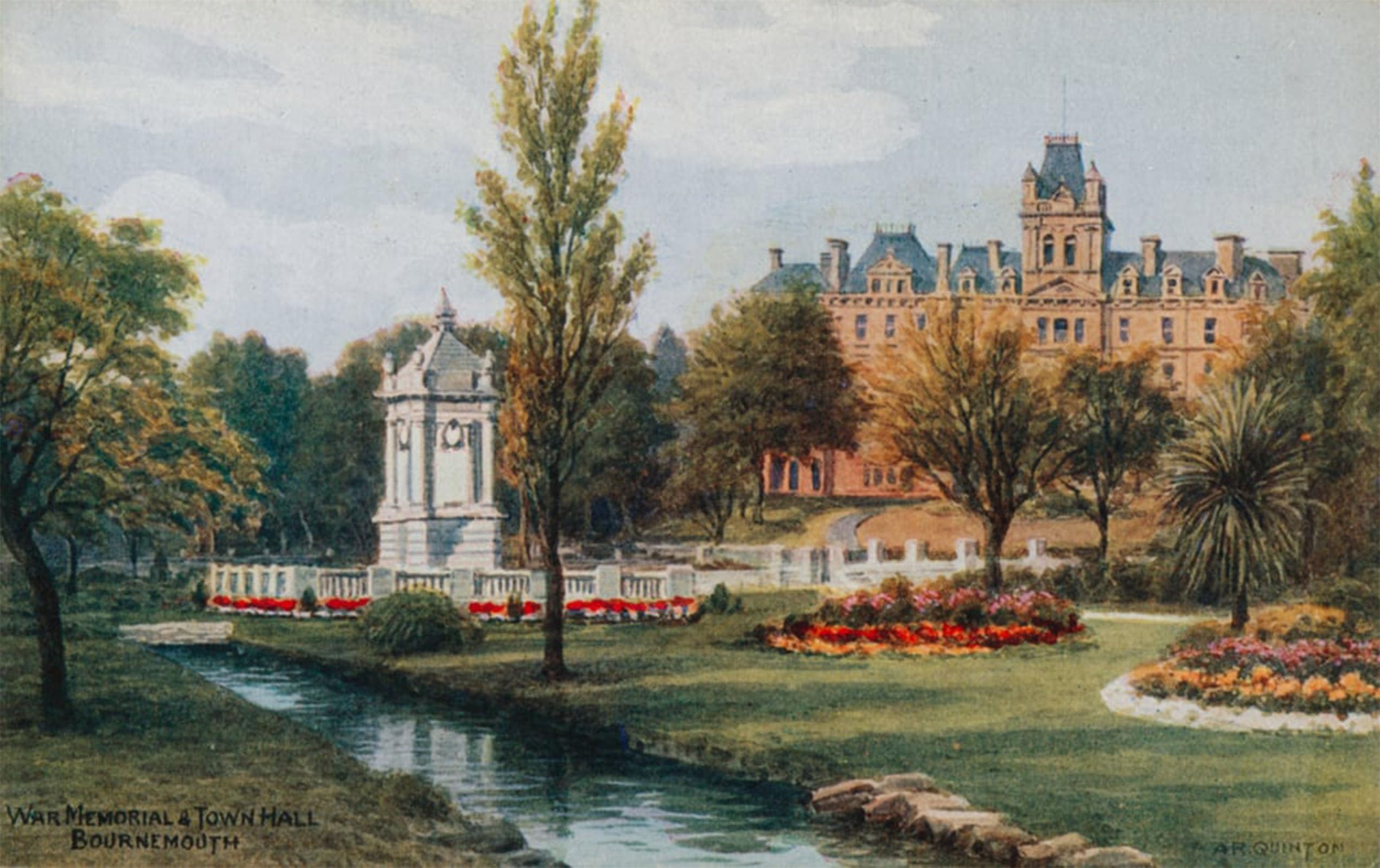 SERENDIPITP Retro Picture Poster Wall Art Pictures Painting War Memorial and Town Hall Bournemouth by Alfred Robert Quinton Wall Art Canvas Print for Wall Decor 60x90cm