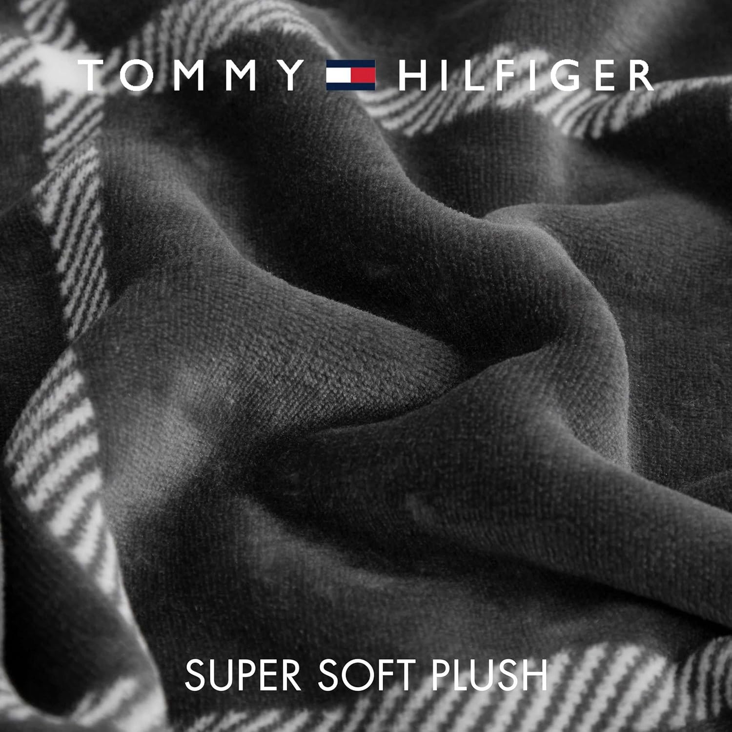 Tommy Hilfiger - Blanket, Ultra-Soft Plush Throw Blanket for Bed or Couch, Cozy Bedding with Solid Reverse & Tailored Hem, Medium Weight for Year Round Comfort (Dumbo Windowpane Grey, 50" x 70")