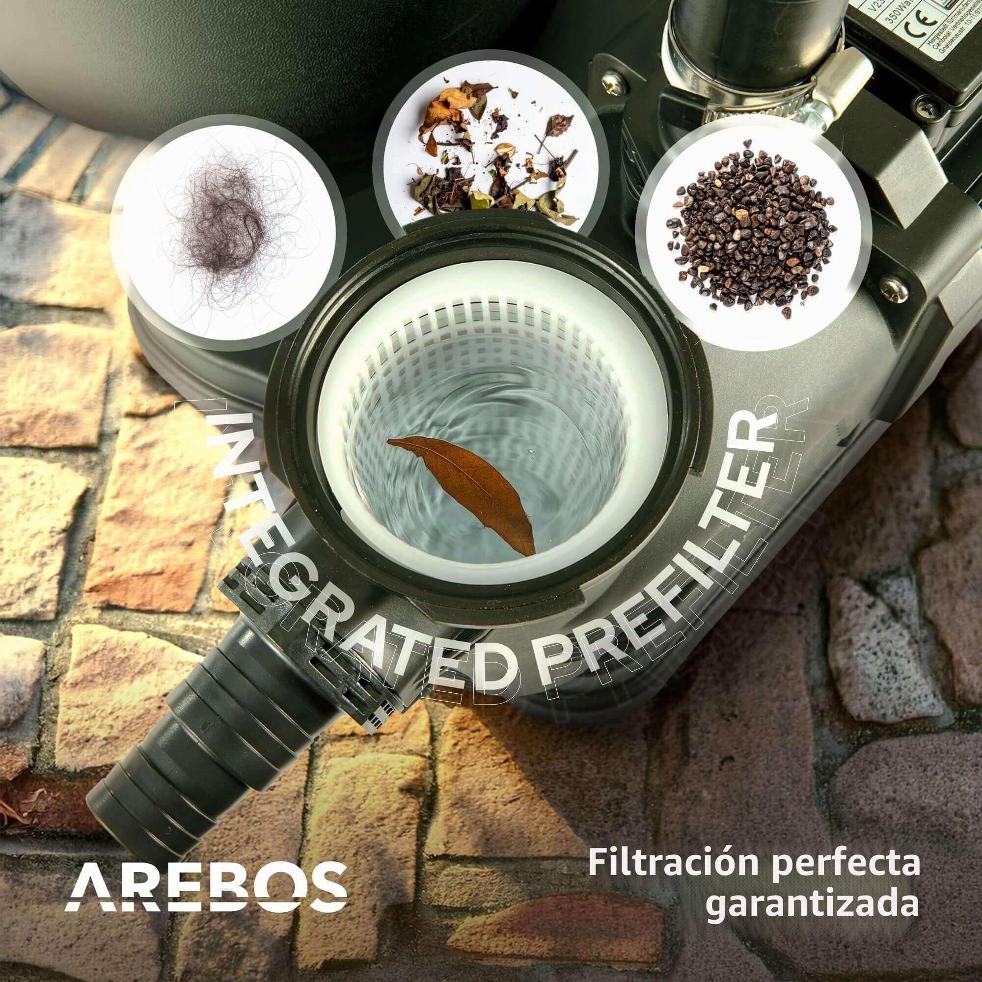 Arebos Bomba de piscina de 800 W | bomba de filtro con prefiltro y 19000 l/h | bomba de piscina para sistema de filtro de arena y sistema de filtro | potente y energéticamente eficiente