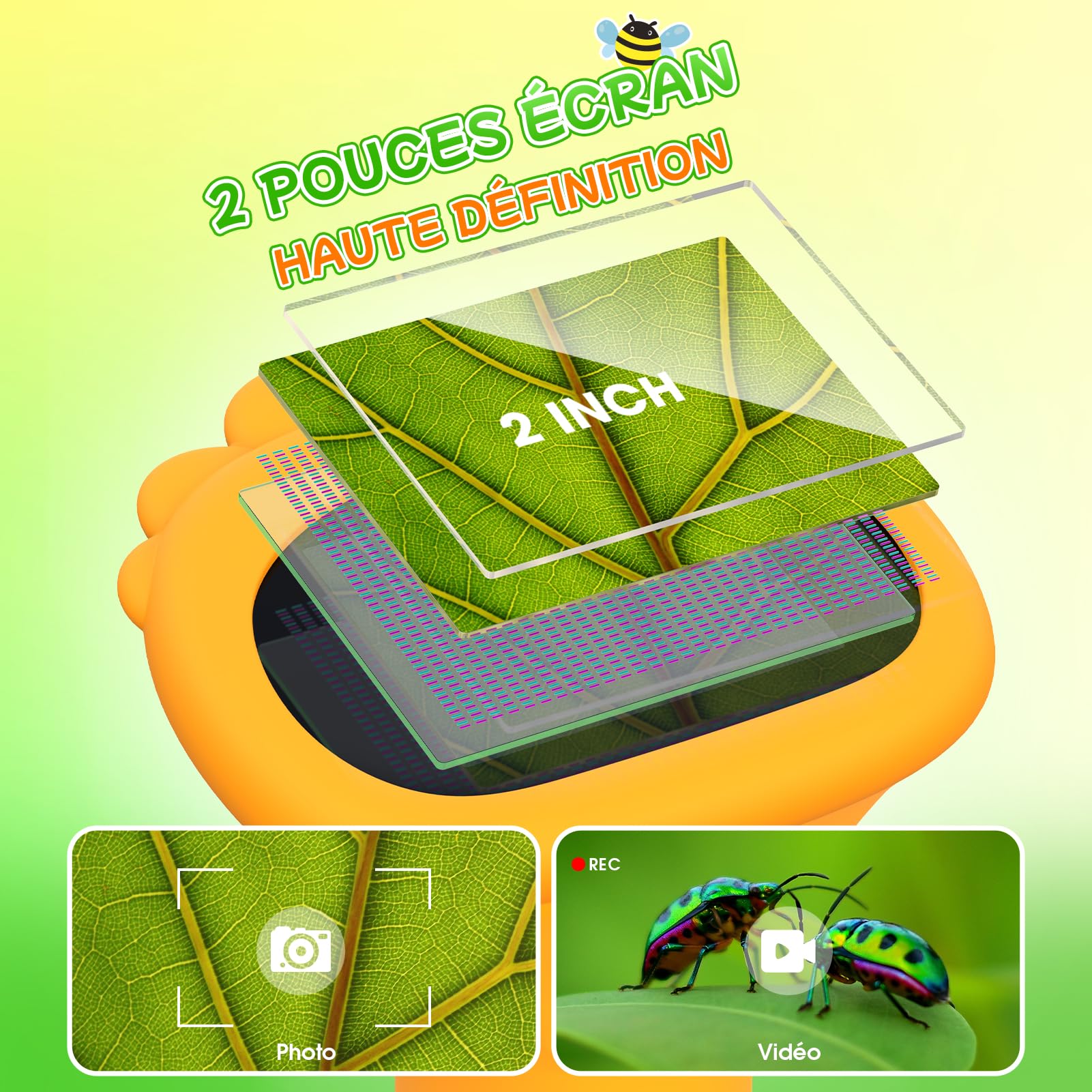 Microscope Numérique pour Enfants avec Écran IPS 2.0 Pouces, USB Rechargeable, 8 Lumières LED, Grossissement 1000x, Microscope Portable de Poche, Cadeau Garcon Fille 3-12 Ans - Cadeaux de Noël Enfants