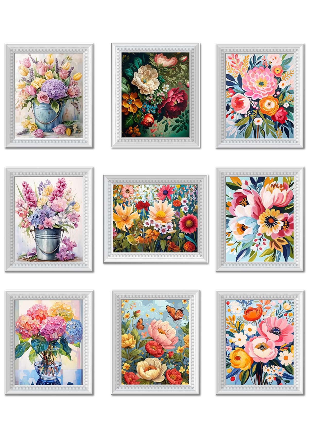 Flowers Market Posters Wall Art Paints Set of 9, Minimalist Canvas Decor Prints,Vintage Beautiful Flowers in Bucket Pictures for Bathroom Living Room Dorm Home