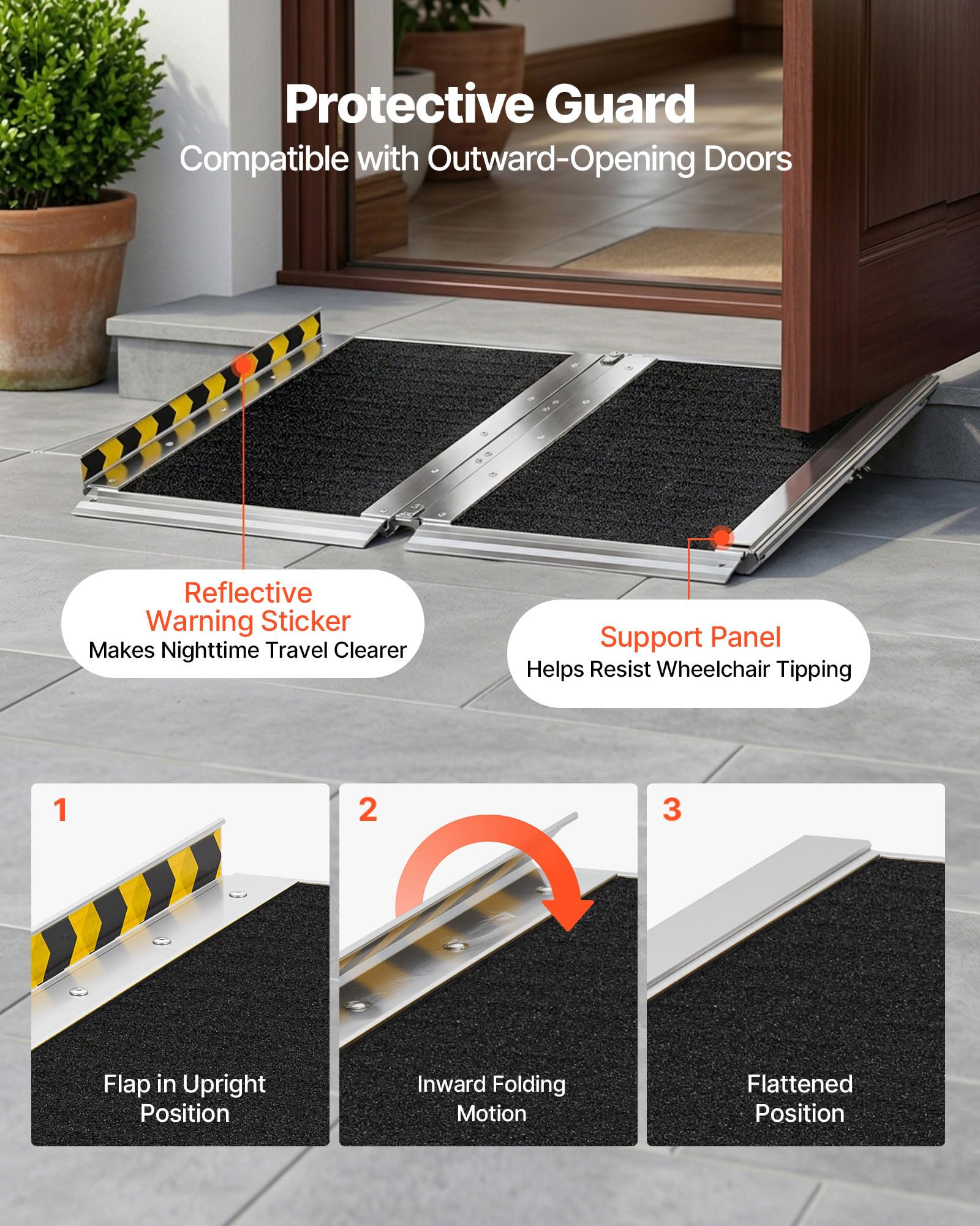 VEVOR Rampa para Silla de Ruedas Plegable de Aluminio 610 x 745 mm, Rampa de Umbral Antideslizante con Capacidad de Carga 362,9 kg para Entradas, Escaleras, Puertas, Scooters, Andadores y Uso Diario