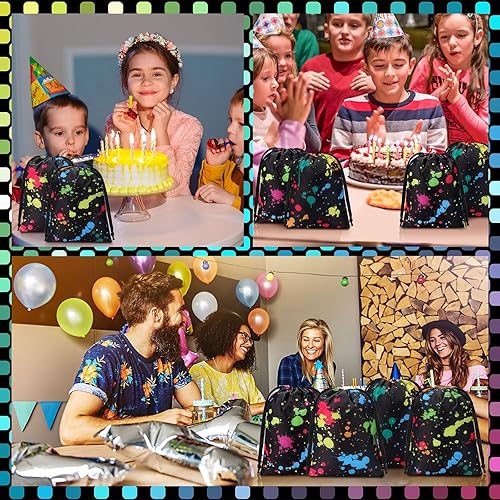 Miniatura 6 de Sweetude 24 bolsas de neón con cordón, pequeñas de neón que brillan en la oscuridad, regalo de fiesta, mochila con cordón, suministros de decoración