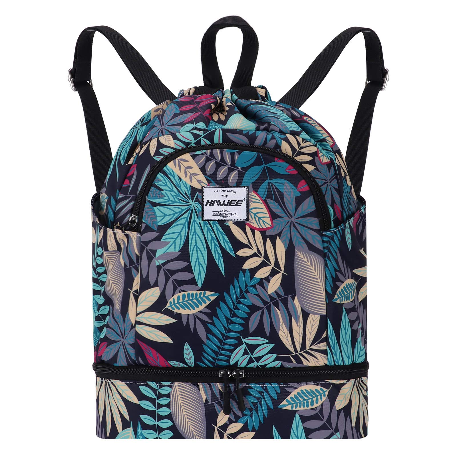 HAWEE Étanche Sac à Dos à Cordon Grand Sacs de Sport à Cordon de Serrage Sac à Dos Unisexe pour Femme Hommes Voyage Vie Quotidienne Plein Air Yoga Natation Plage, L, Feuille D'érable Bleue - 2