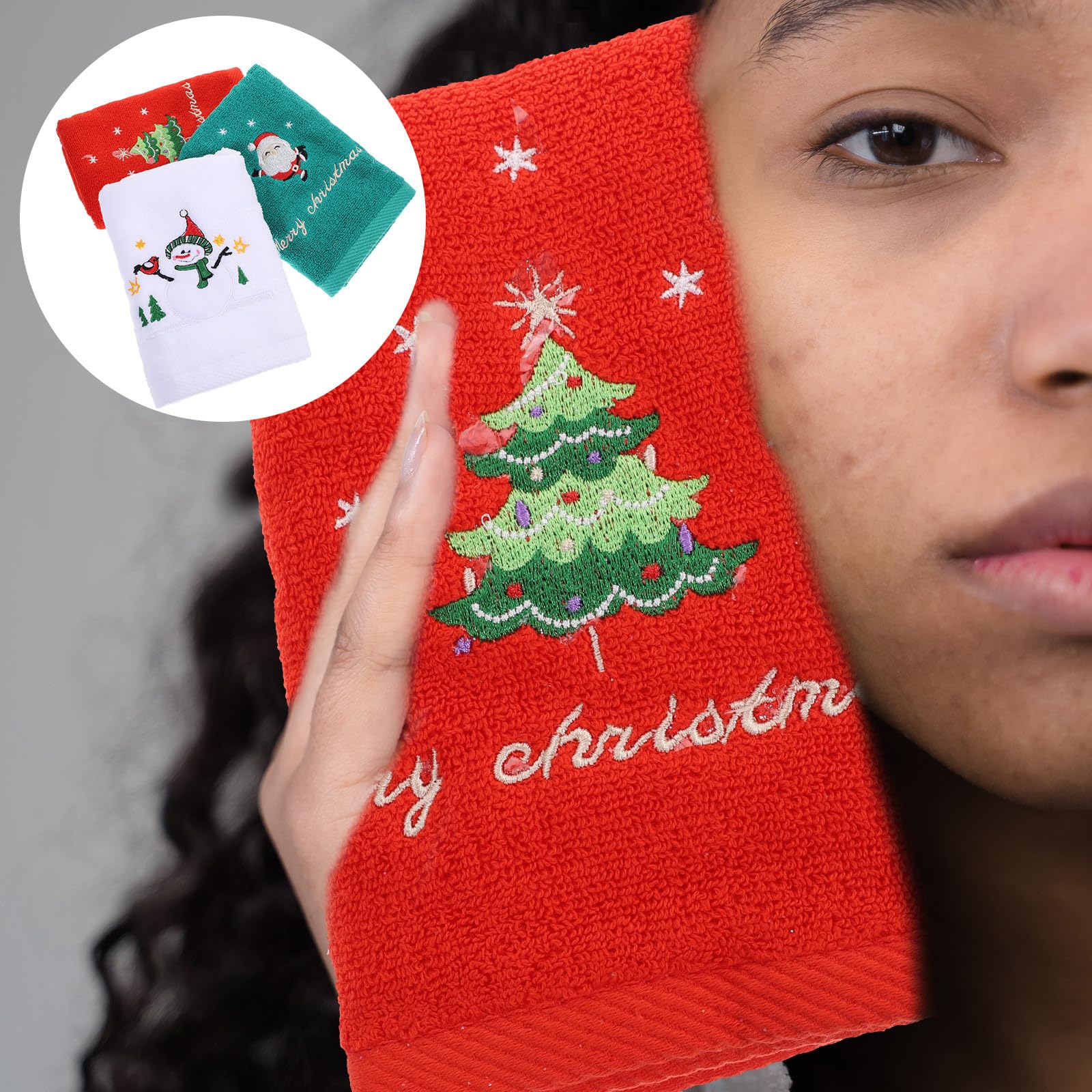 PLAFOPE 3 Toallas de Mano Varios Estilos de Algodón Navideñas Absorbentes y Transpirables en Diseño Aleatorio para Lavado Facial y Uso Doméstico Varios Estilos