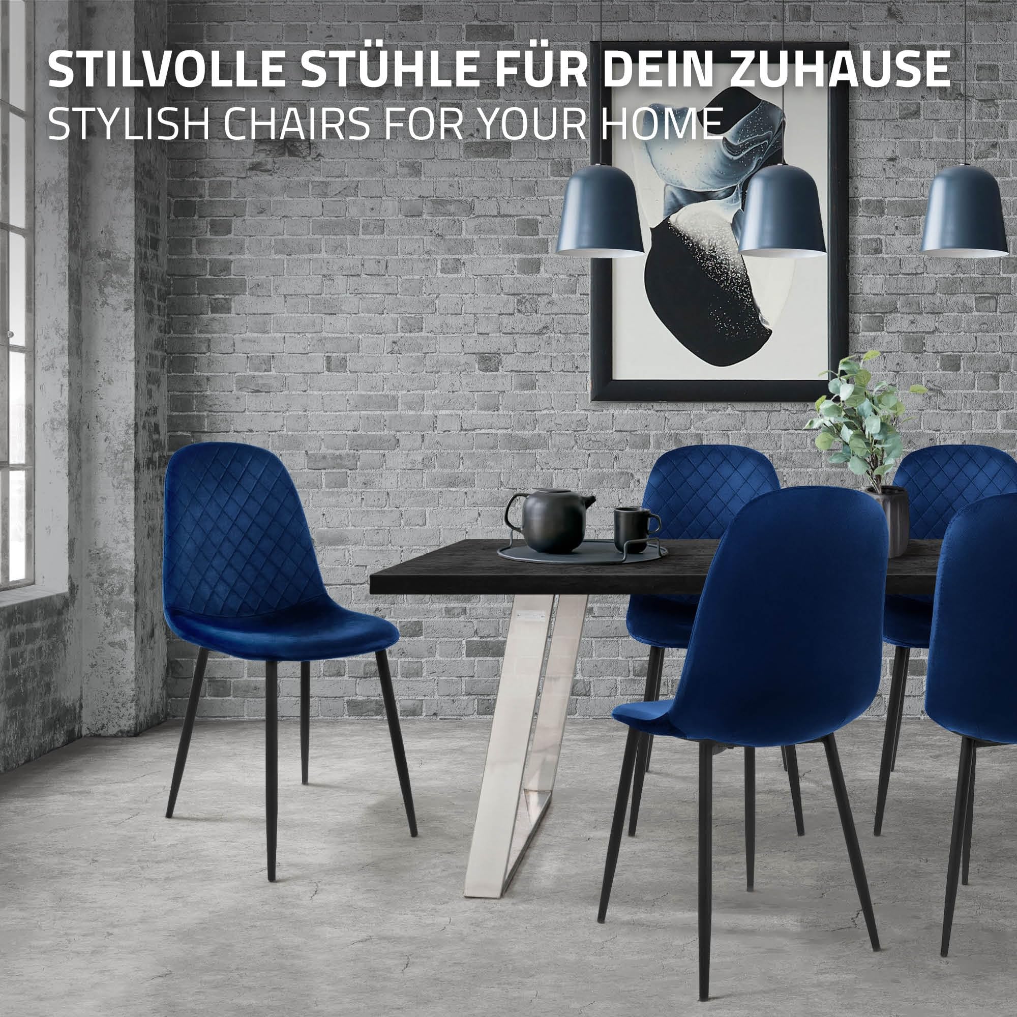 ML-Design Juego de 4x Sillas de Comedor Azul Oscuro con respaldo Asiento Ergonómico Acolchado Tapizado de Terciopelo con Patas de Metal Sillón de Diseño Moderno para Mesa de Salón, Escritorio o Cocina