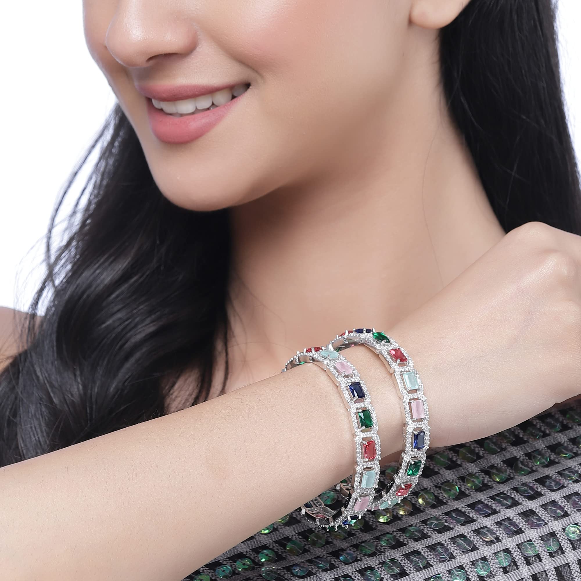 Square Shaped AD Bangle Set for Women (Set Of 2)