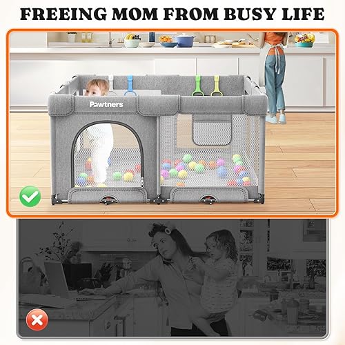 Miniatura 4 de Corralito plegable para bebés y niños pequeños 50 pulgadas de largo x 50 pulgadas de ancho x 27 pulgadas de alto, patio de juegos grande para niños,
