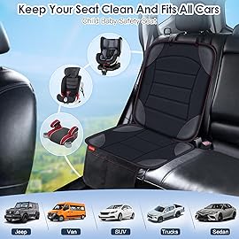 Sinvitron Car Seat Protector for Child Car Seat - Waterproof Non-Slip Leather Mat with 2 Mesh Pockets, Universal Seat Cover for Baby, Pets & Vehicles (1-Pack, Black)