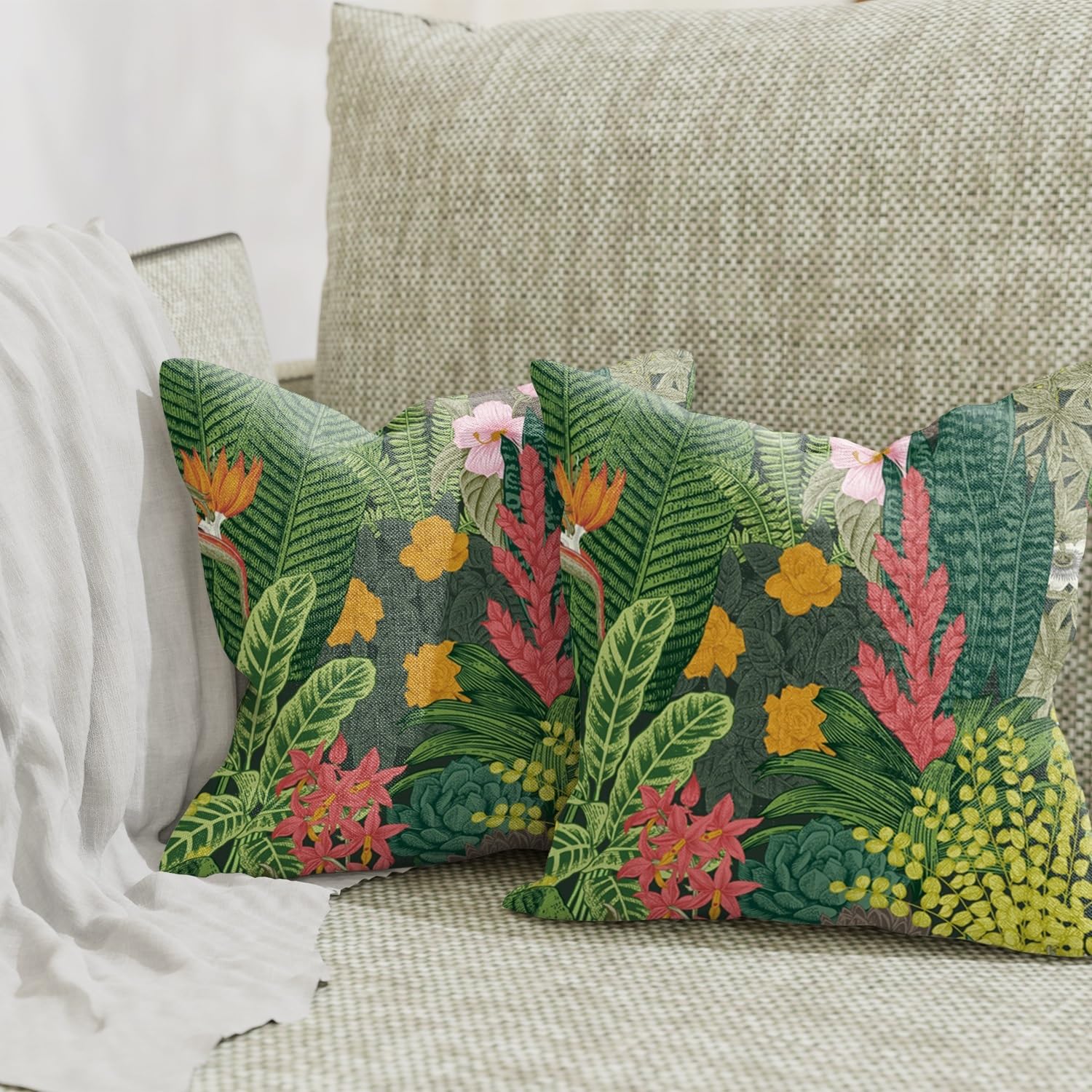 ggaimwf 40x40 cm Set di 2 Federe per cuscino Fiori Foglie Piante tropicali Fioritura Colorato Vintage ▾ Esotico Federe per cuscini decorativi per donne Famiglia Giardino LenzuolaDivano Soggiorno