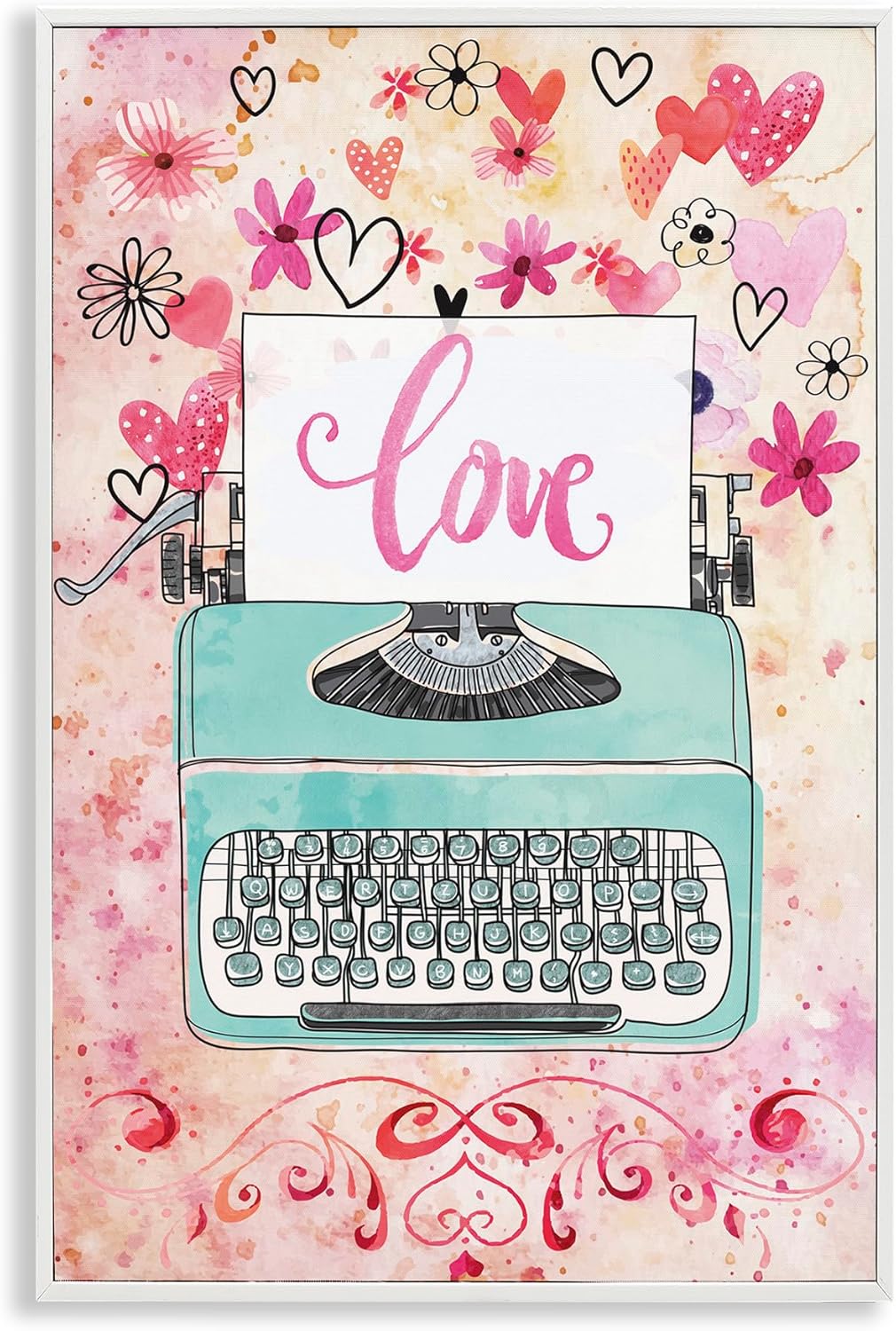 Stupell Industries Romantic Love Typewriter Framed Giclee Art Design by Nicole DeCamp