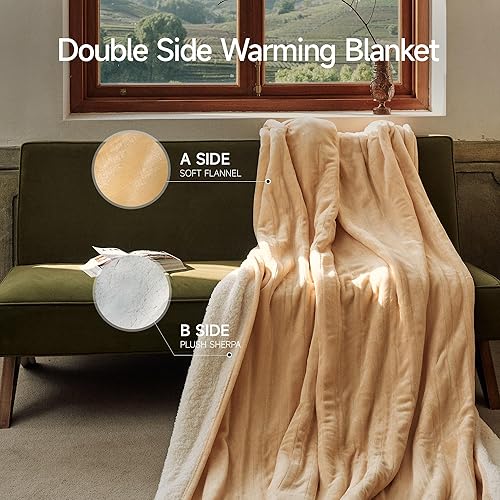 Vista 22 de GOTCOZY - Manta térmica eléctrica de 50 x 60 pulgadas, piel sintética acanalada, con 4 niveles de calefacción y apagado automático de 3 horas