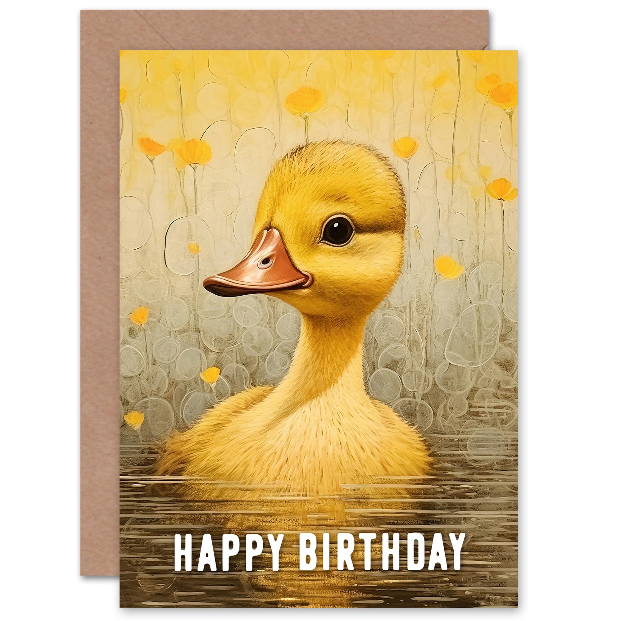 Artery8 Kids Birthday Cute Sweet Duckling Duck Pond Flowers For Child Girl Daughter Blank Inside Greeting Card