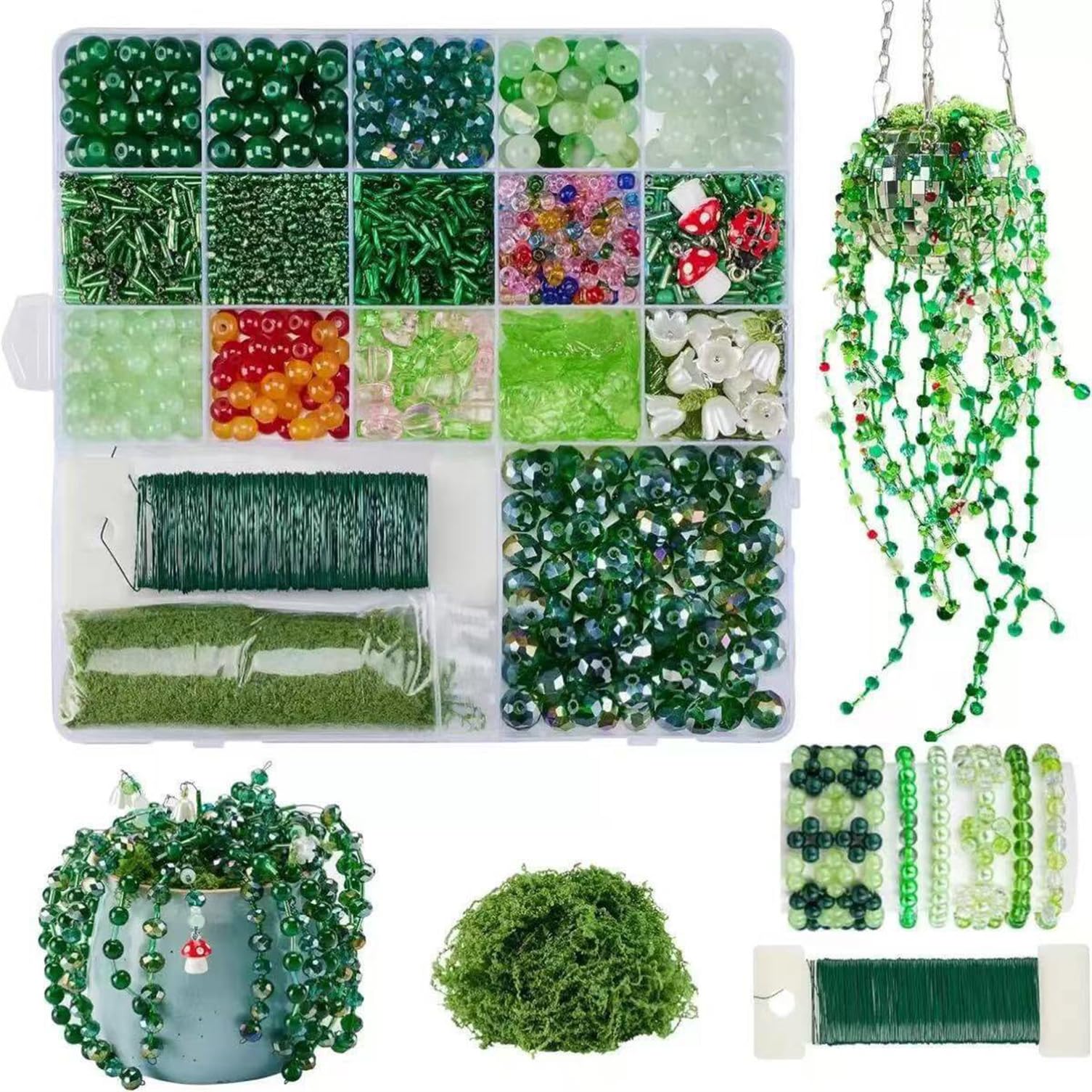 Cuentas de cristal verde Sixfox con múltiples formas de perlas 6