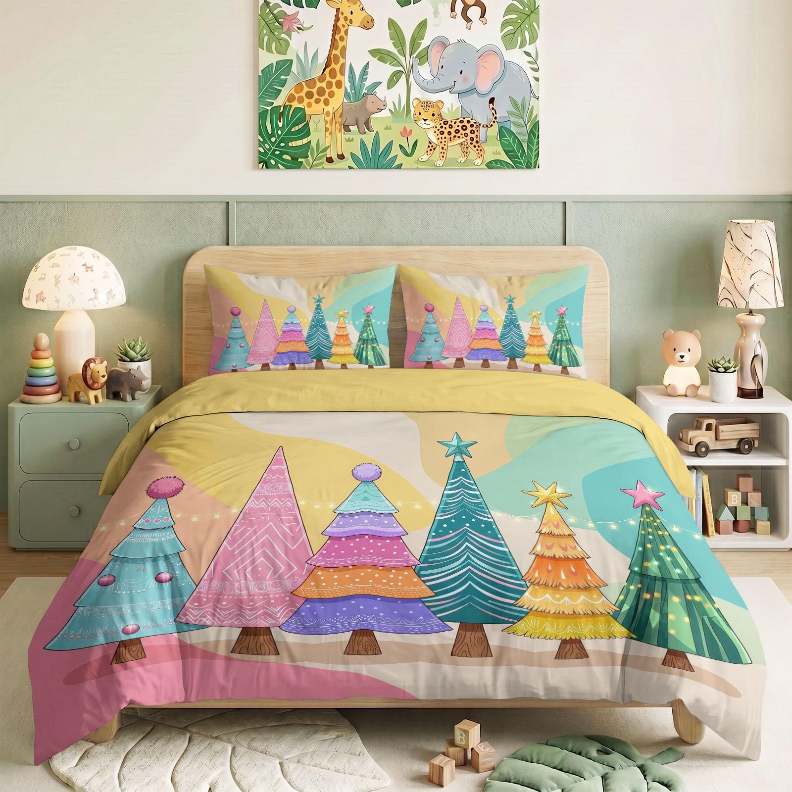 Parure de lit sapin de Noël chic en microfibre douce avec fermeture éclair pour chambre parentale