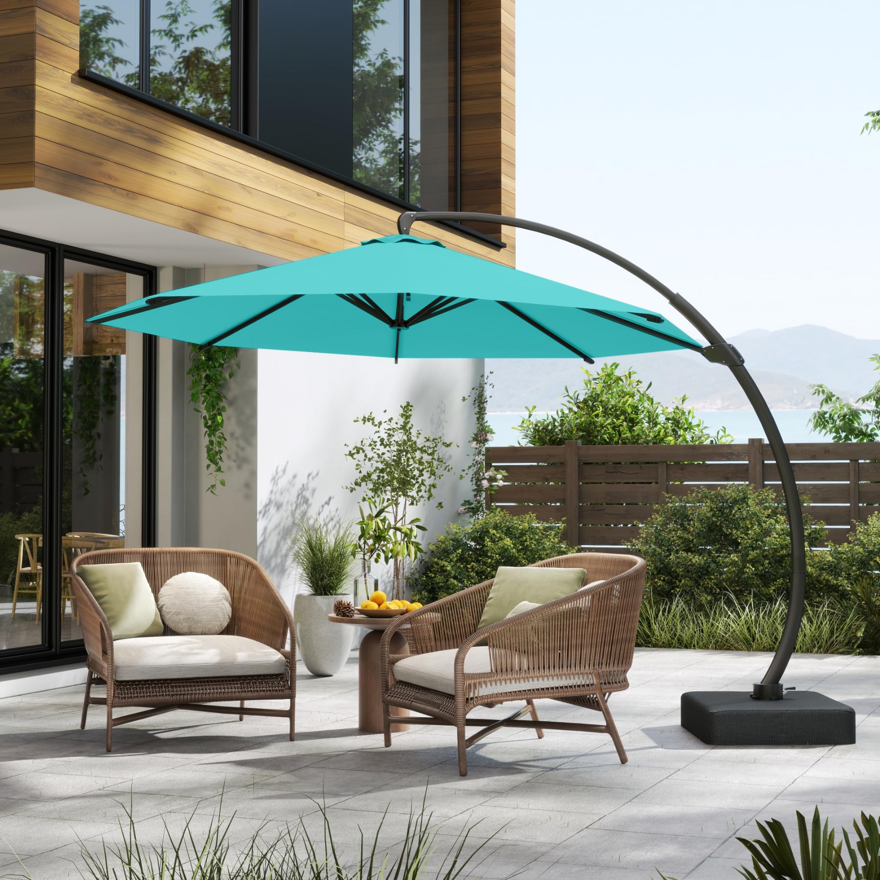 Patio Kingdom 11FT Cantilever Umbrella with Base Large Curvy Outdoor Aluminum Offset Umbrella w/ 360° Rotation, UV Resistant Canopy for Patio, Garden, Backyard, Aqua Blue : Patio, Lawn & Garden