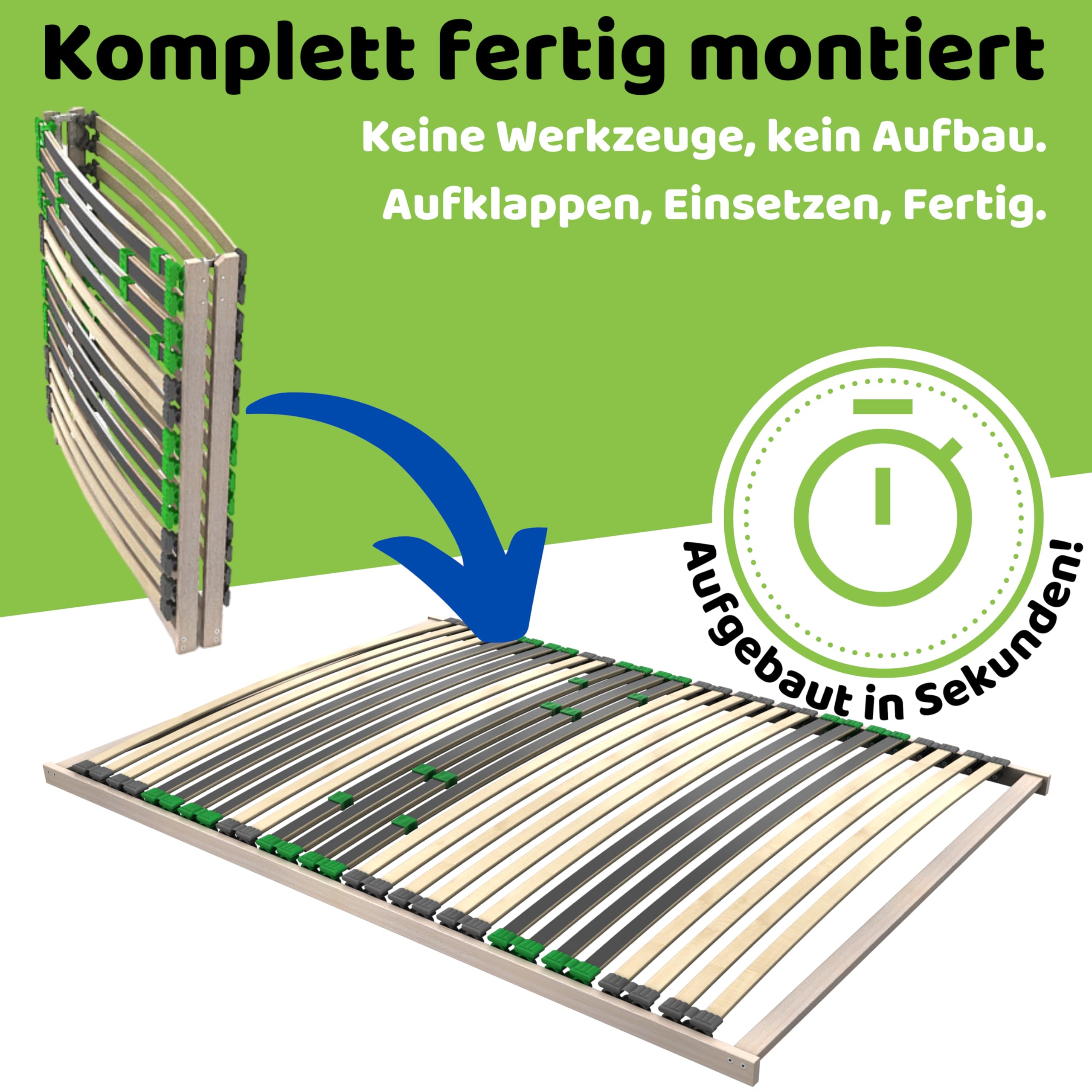 FixSTAR 7-Zonen Lattenrost 140x200 cm Starr Klappbar Fertig montiert - 28 Birke Federleisten - Härtegradverstellung - Buche - Bettrost - Bis 140 kg - Für alle Matratzen - Vormontiert - Made in Europe