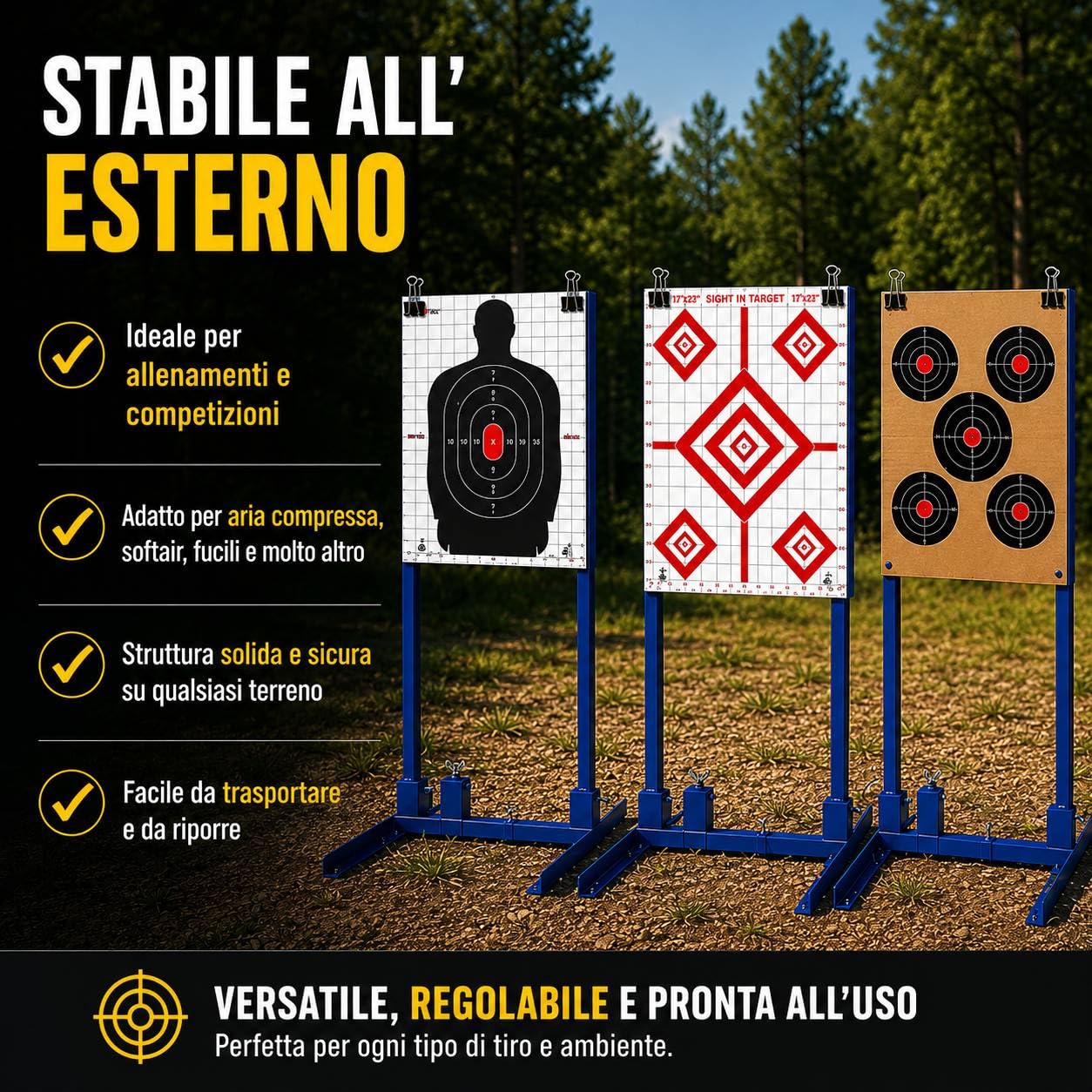 Supporto Regolabile per Bersagli da Tiro – Base Metallica 43 x 63,5 cm – Compatibile con Sagome e Bersagli a Punteggio