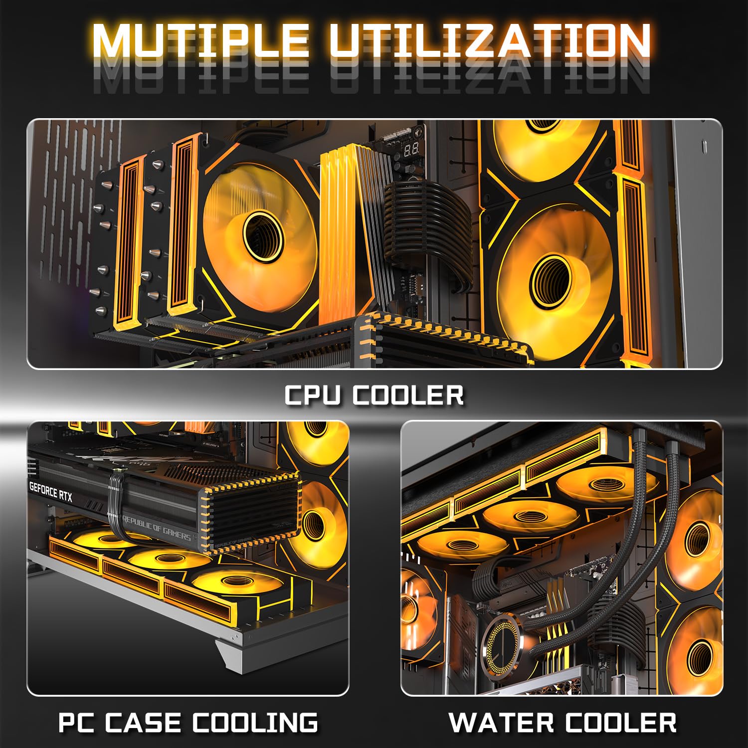 Paquete de 7 ventiladores ARGB, 4 ventiladores delanteros + 3 ventiladores de marcha atrás, control inteligente de temperatura (PWM), velocidades de ventilador de hasta 1550 RPM con 28 luces LED