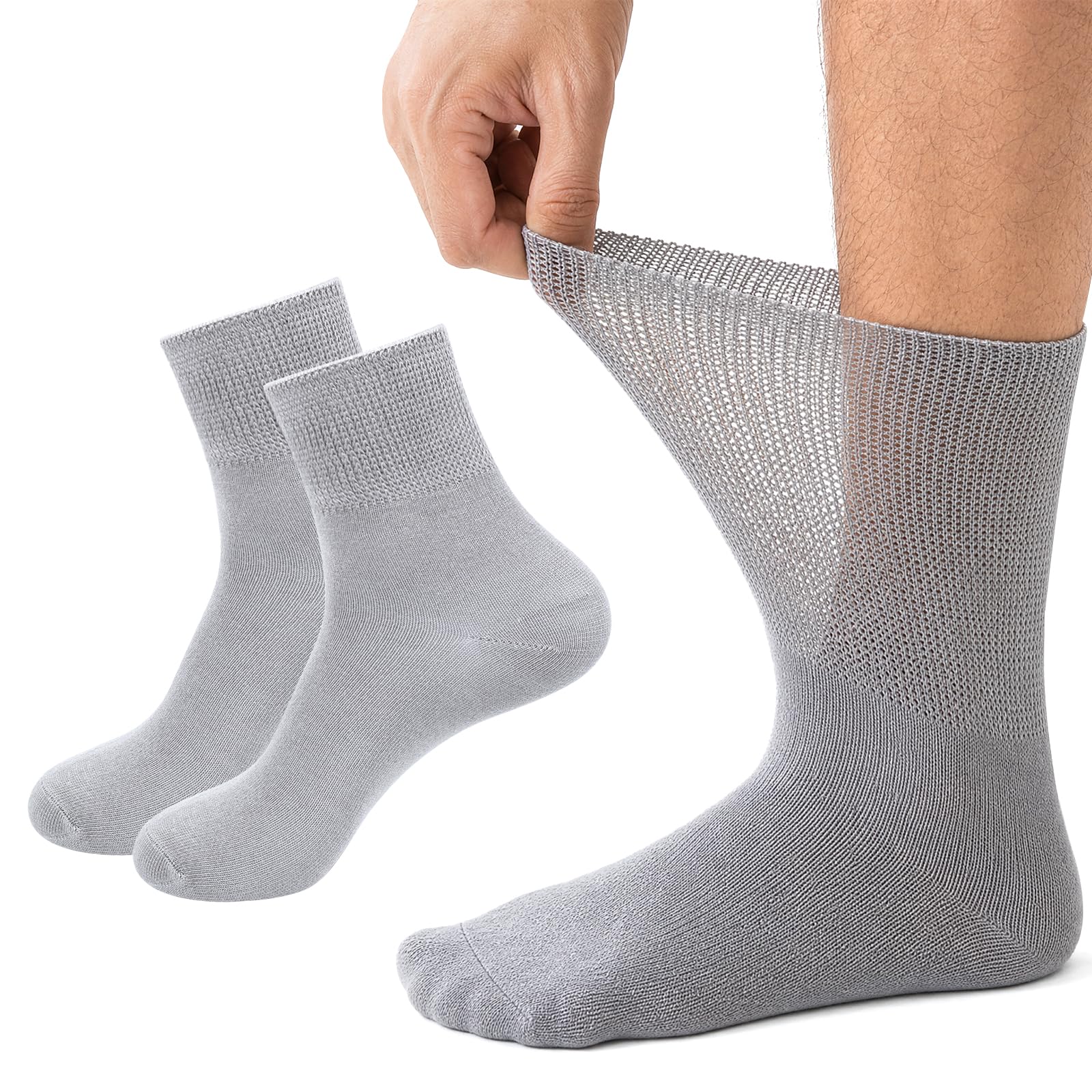 Diabetic Socks, Mens Bamboo Socks for Swollen Feet & Legs, Breathable Soft Loose Hospital Socks F6-NSTLW