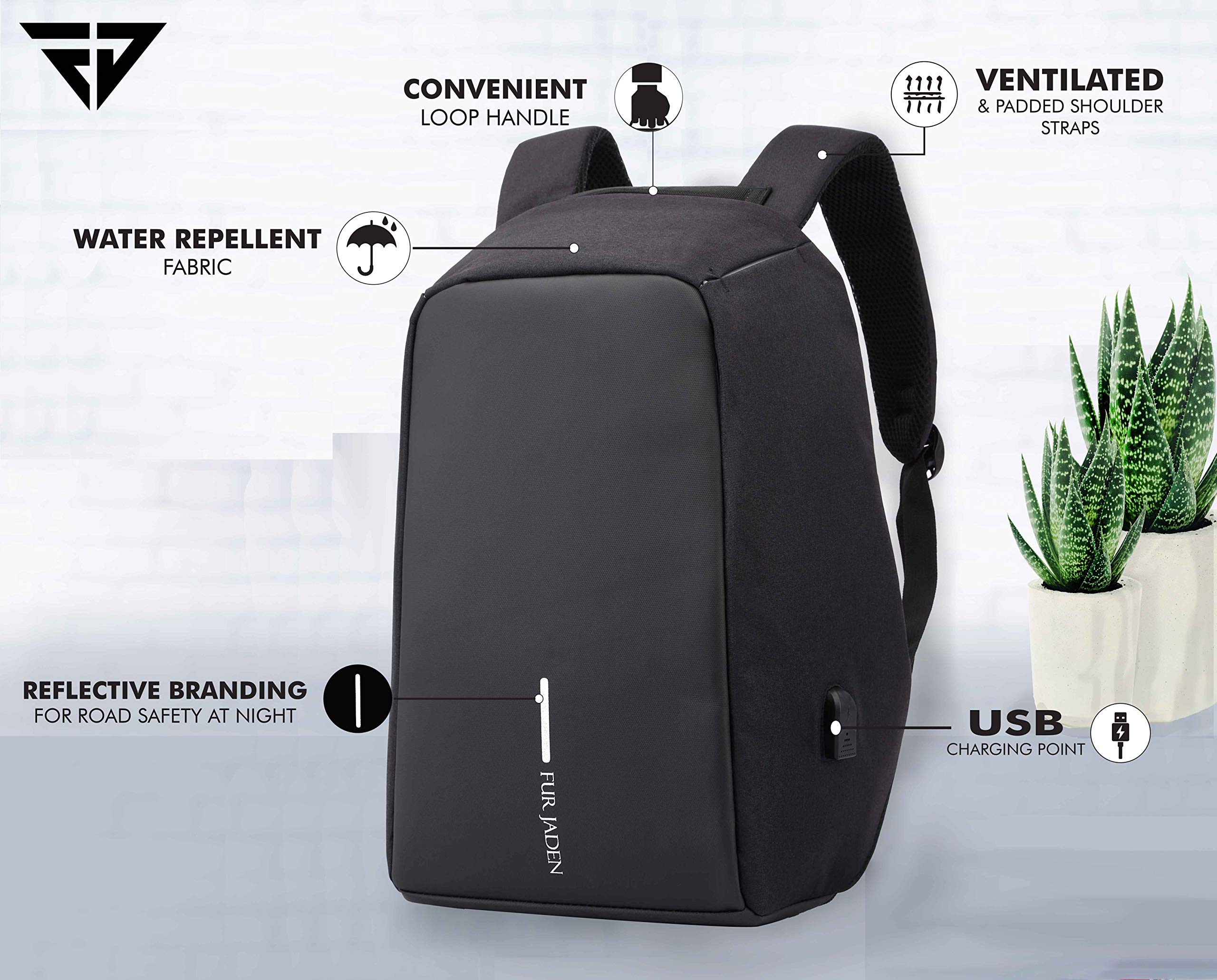 Fur Jaden Anti Theft Backpack 15.6 Inch Laptop Bag with USB Charging