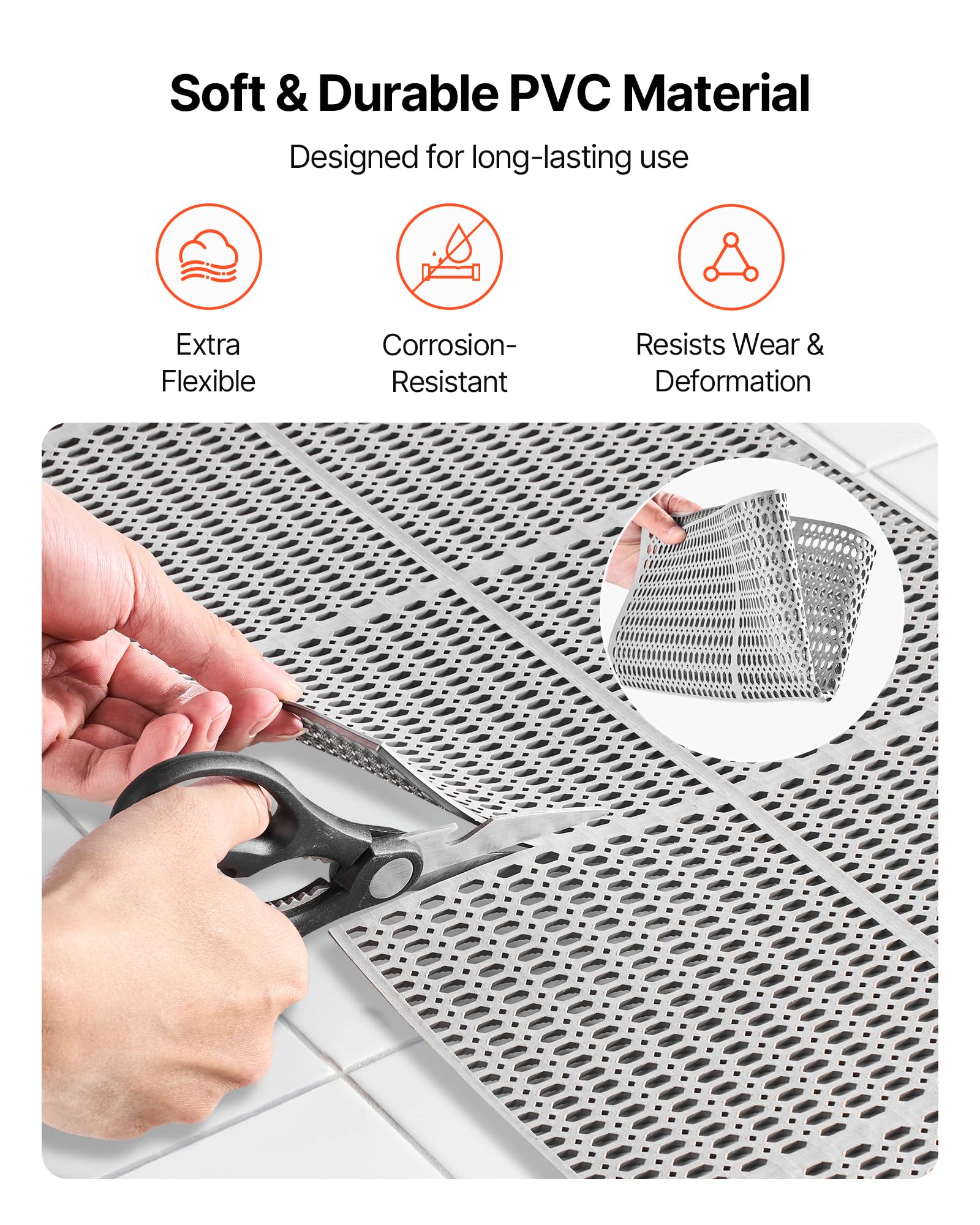 VEVOR Tapis de Drainage Antidérapant 90x1500 cm, Caillebotis Piscine en PVC, Revêtement de Sol pour Zones Humides Restaurant Piscine Terrasse Salle de Bain, Tapis Antifatigue Drainant en Rouleau, Gris