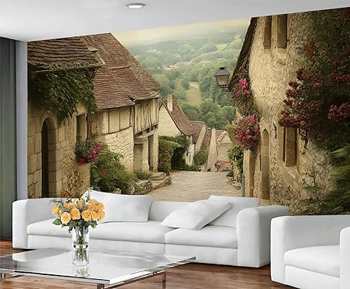Miniatura 4 de Papel pintado de casas de campo italiano, murales de pared retro de casa de campo 3D, paisaje natural, callejero, papel tapiz texturizado para