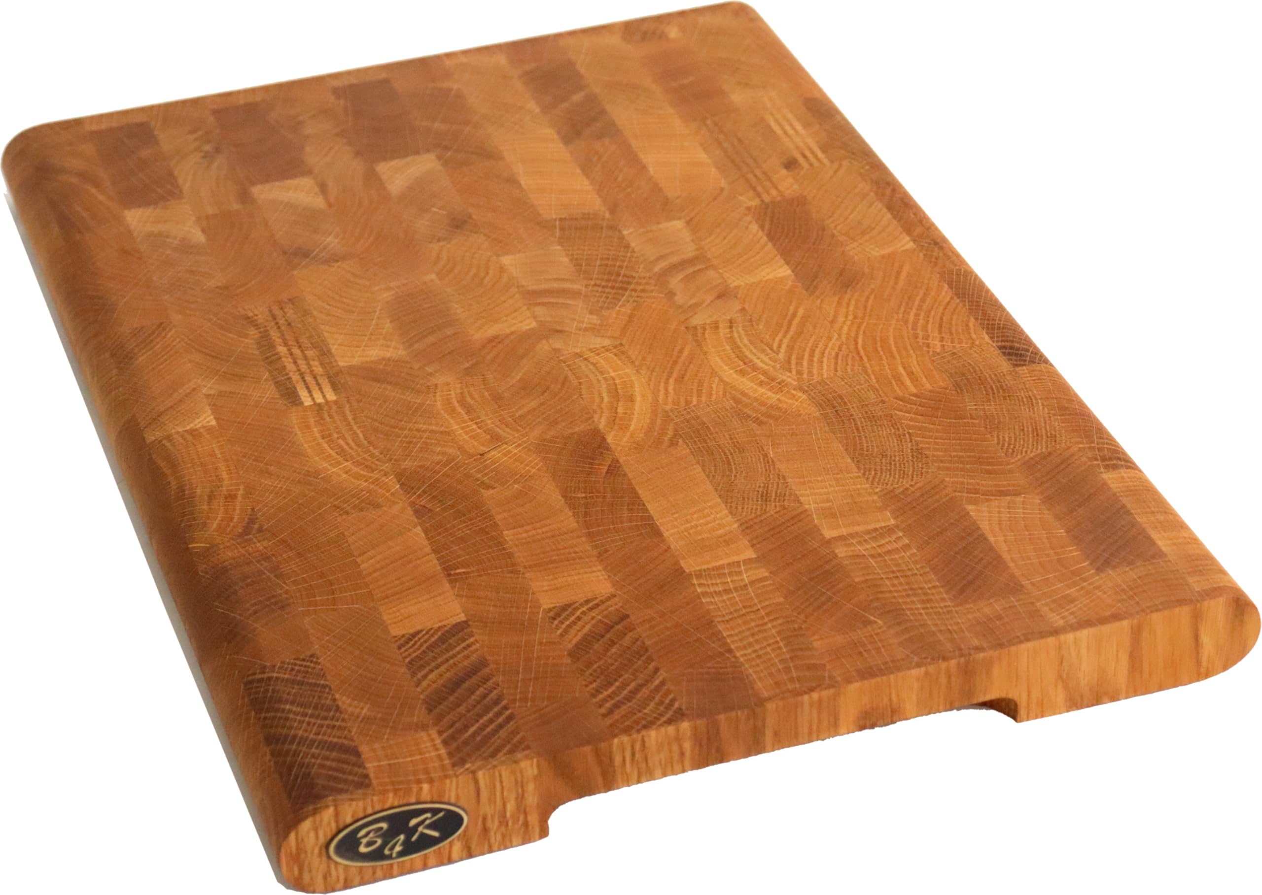 B4K Tagliere in legno di quercia, 40 × 30 cm, massello di legno di cervello con supporto, antibatterico, con manici, scanalatura e piedini in silicone, perfetto per cucina, carne e barbecue