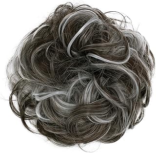 CAISHA Big Hairpiece Scrunchy Updo Bridal Hairstyle curly Messy Bun Dark Brown Gray Mix G34E