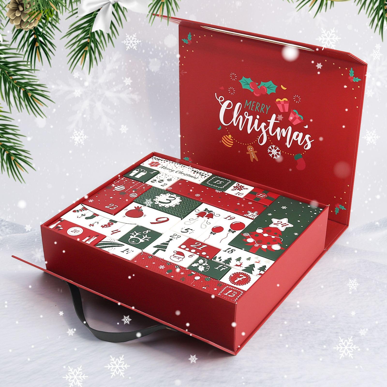 CustmArti Set di calendario dell'Avvento fai da te per bambini, con 24 scomparti, con brillantini e cristalli, decorazione per le vacanze, B