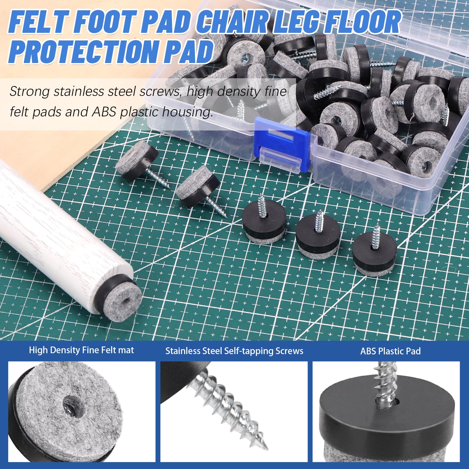 Glarks 40pcs Black 20MM Furniture Glide Screw-on Furniture Antiskid Felt Pad Slider Floor Protector for Wooden Leg Feet of Chair Table Sofa Stool - Image 3