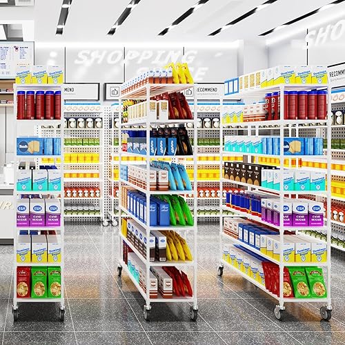 Miniatura 8 de Estantería de panel de metal NSF de 7 niveles y 2800 libras de capacidad, estante de almacenamiento ajustable resistente con ruedas de 5 pulgadas