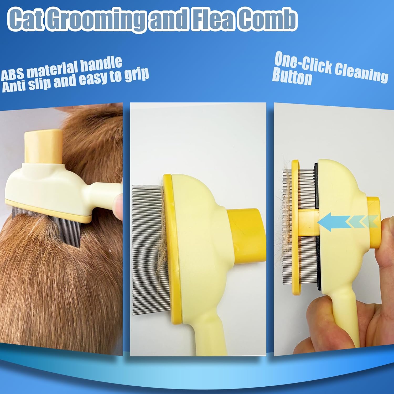 Flea Comb for Dogs and Cats with Release Button Fine Tooth Dog Comb for Grooming Massaging and Cleaning Remove Fleas Eggs Pet Hair Removal for Short and Long Hair 2 Pack