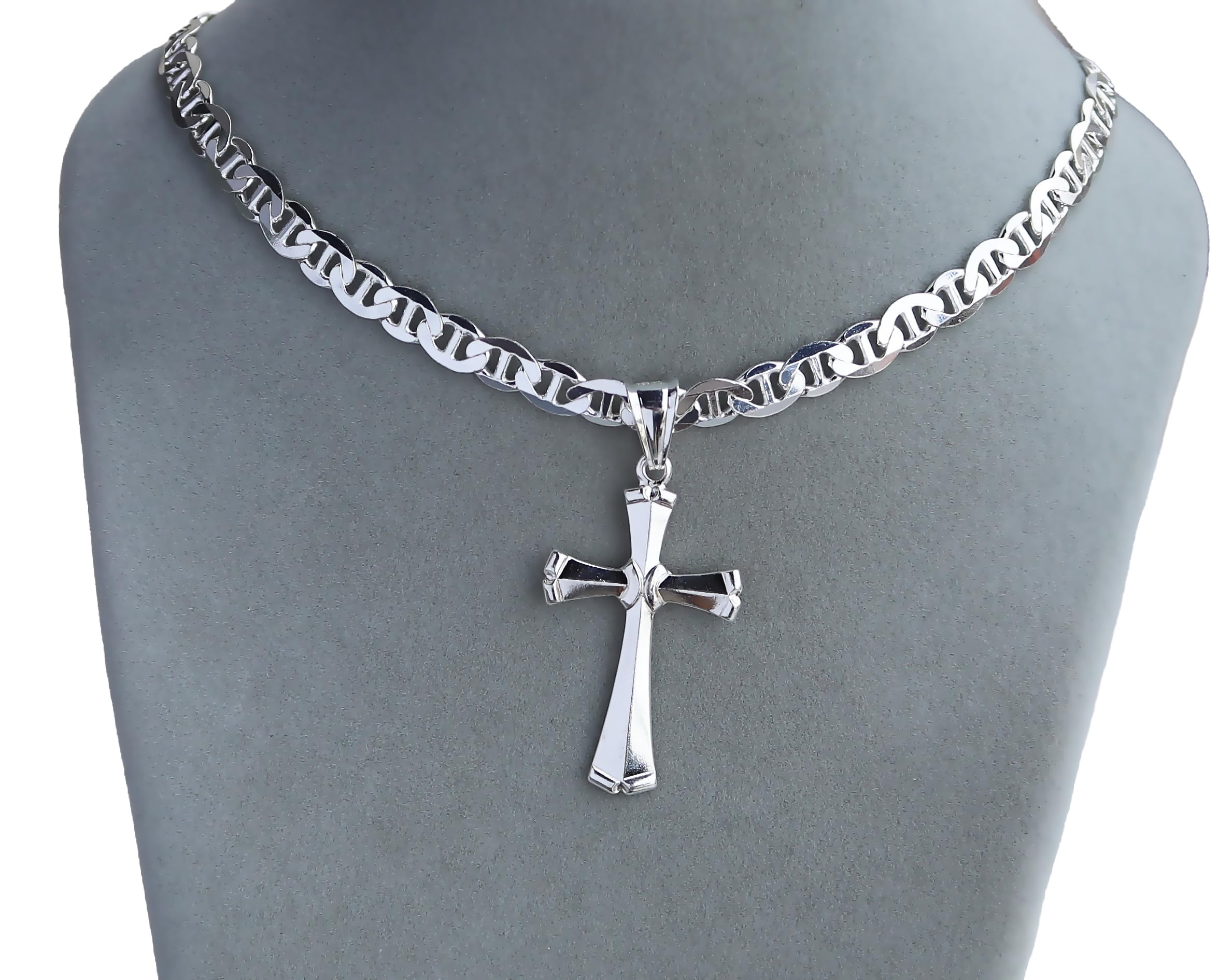 AMAR OPRAVA - Collana da uomo in argento 925 con croce da uomo, 55 cm, catena a maglia barbazzale in argento 925, gioiello di qualità italiana